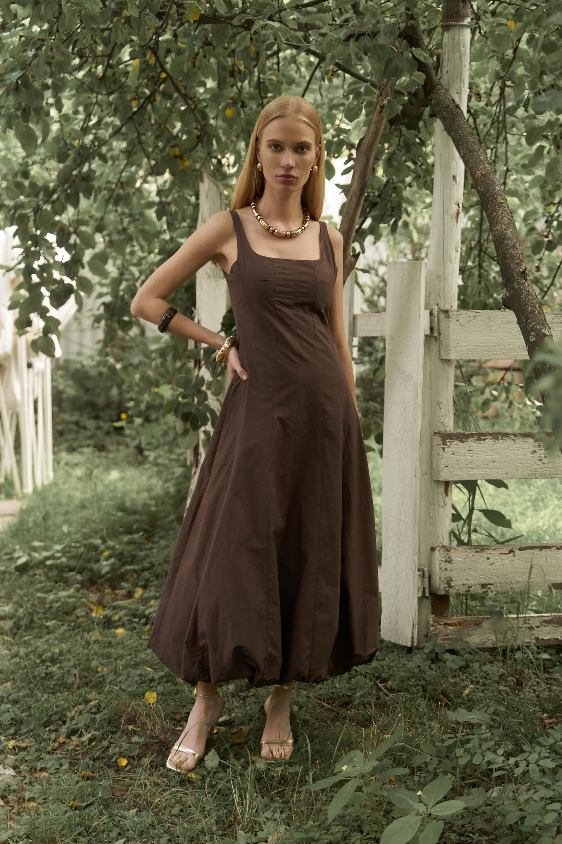 Garda Uzun Kahve Balon Elbise