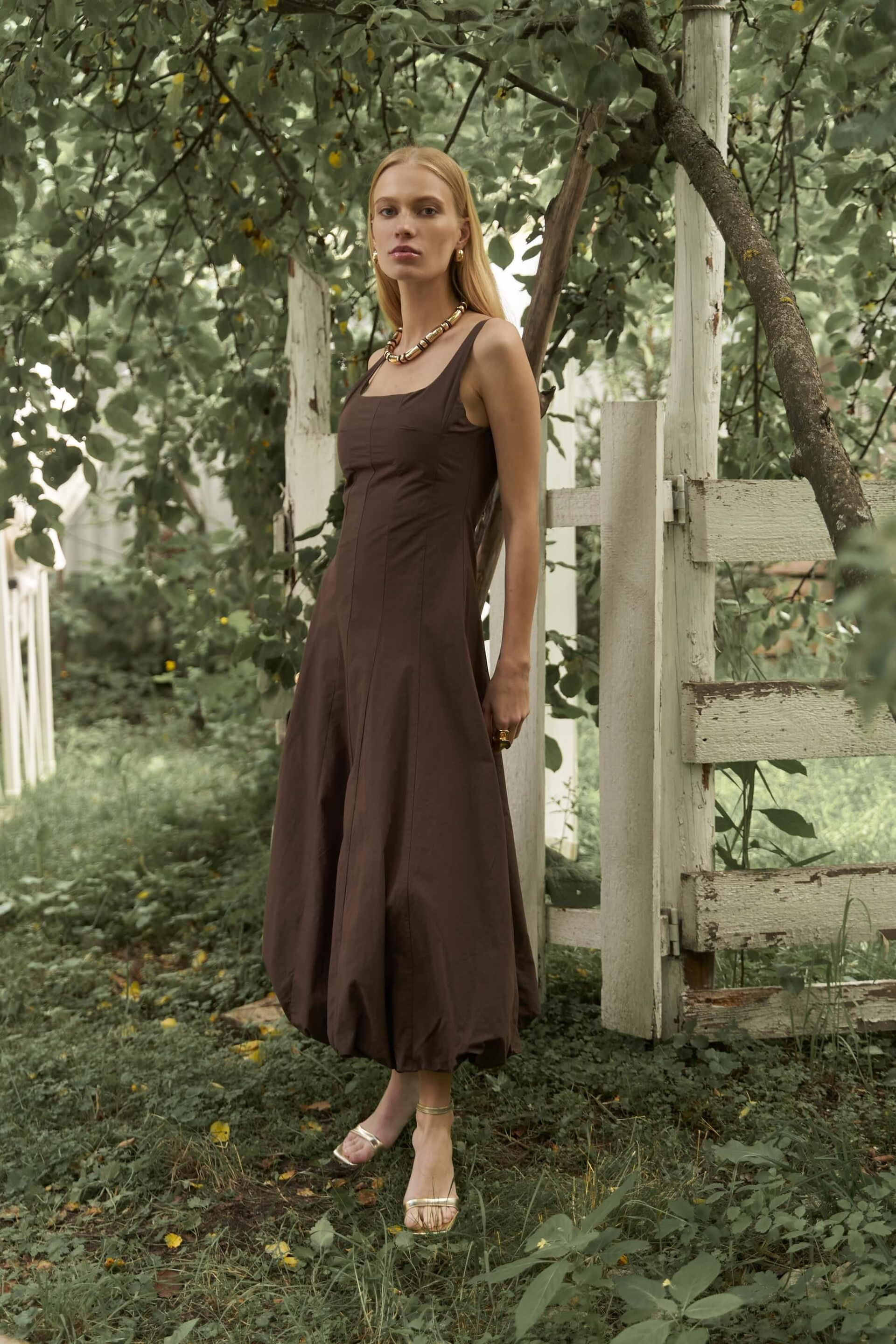 Garda Uzun Kahve Balon Elbise