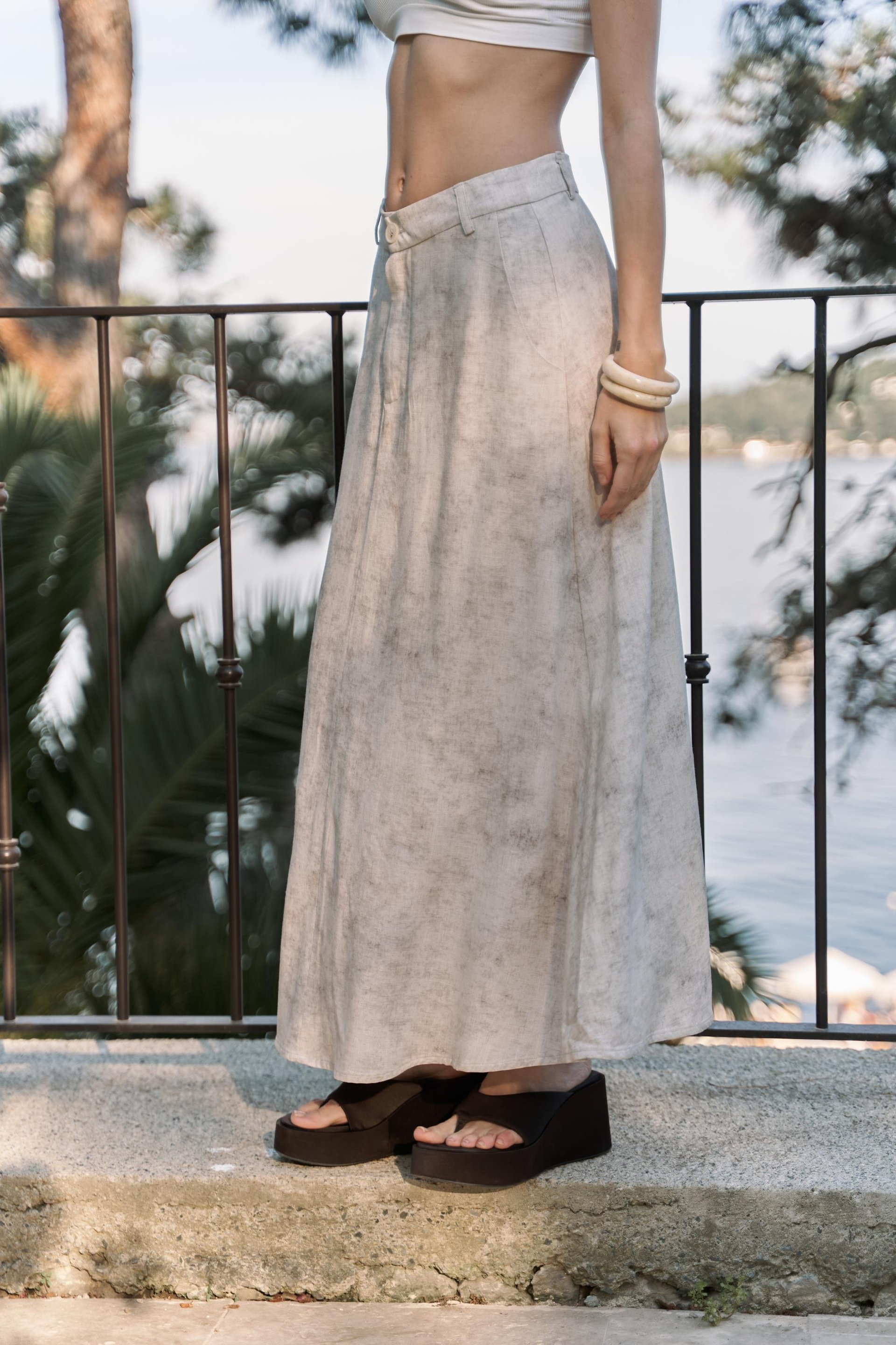 Garias Cepli Uzun Batik Desenli Bej Etek