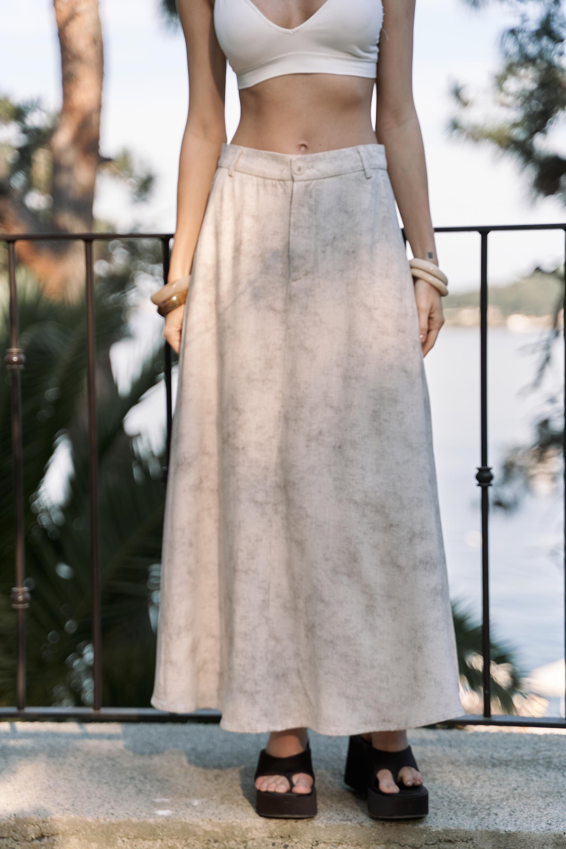 Garias Cepli Uzun Batik Desenli Bej Etek