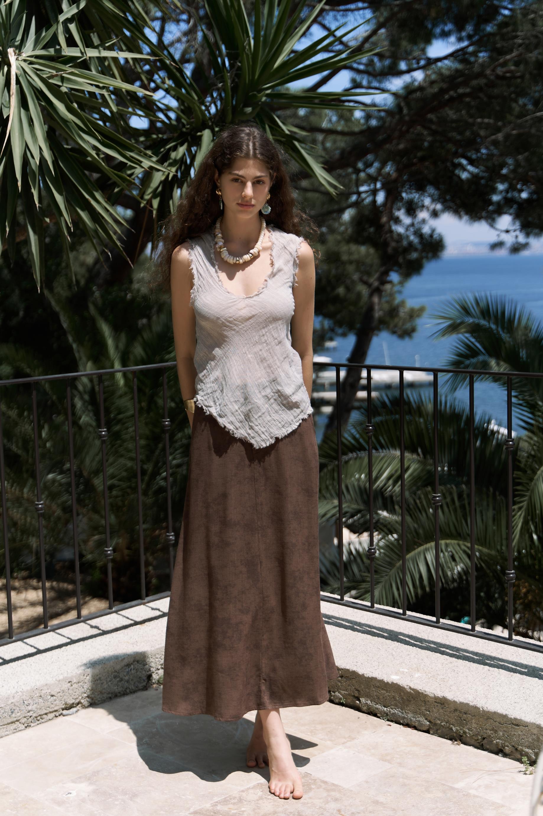 Garias Cepli Uzun Batik Desenli Kahve Etek