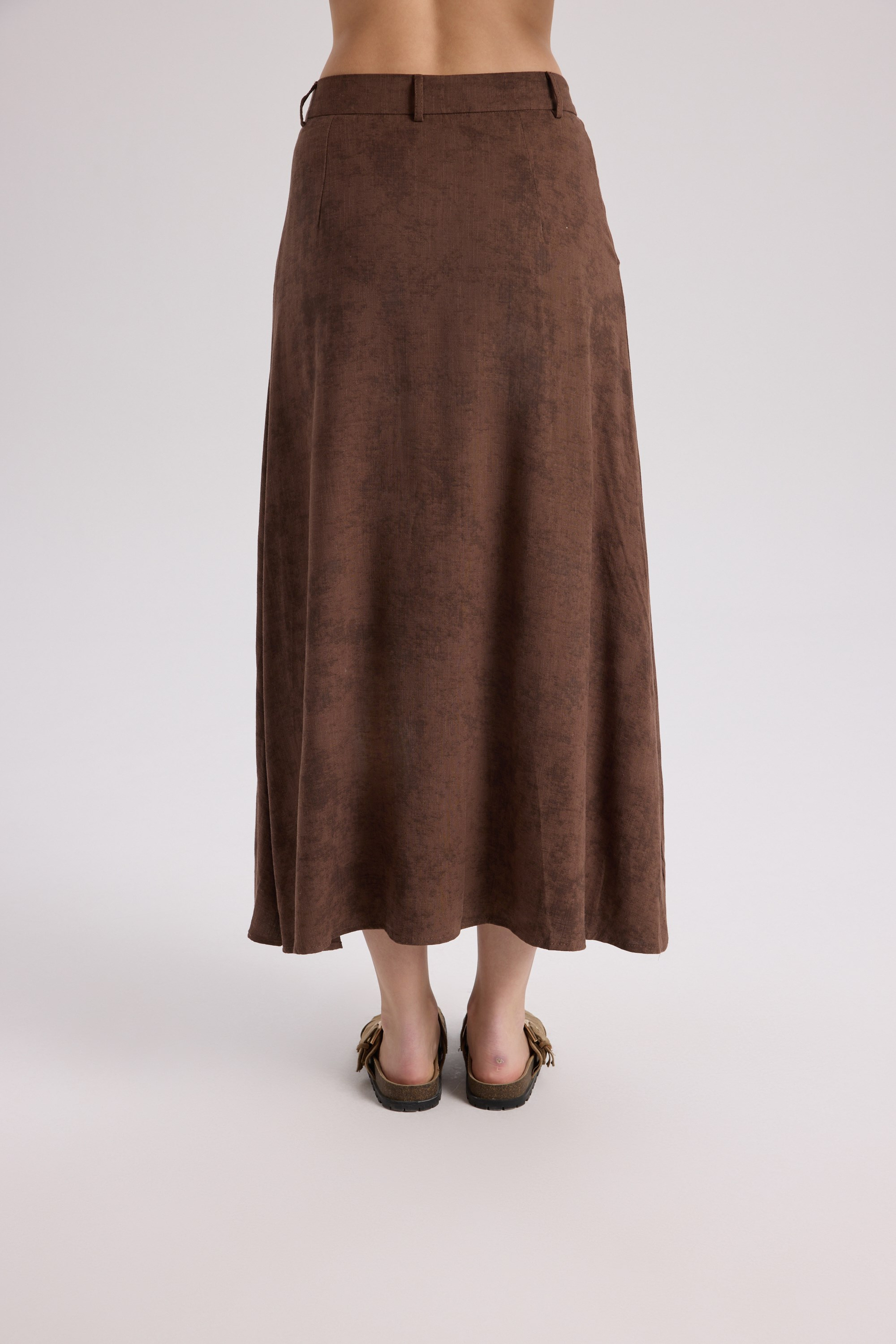 Garias Long With Pockets Tie-Dye Patterned Brown Skirt