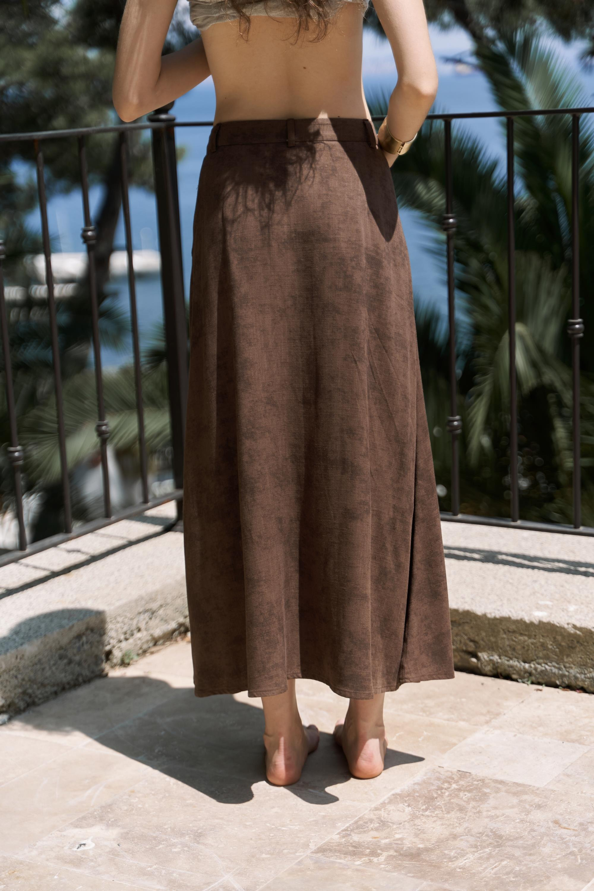 Garias Cepli Uzun Batik Desenli Kahve Etek