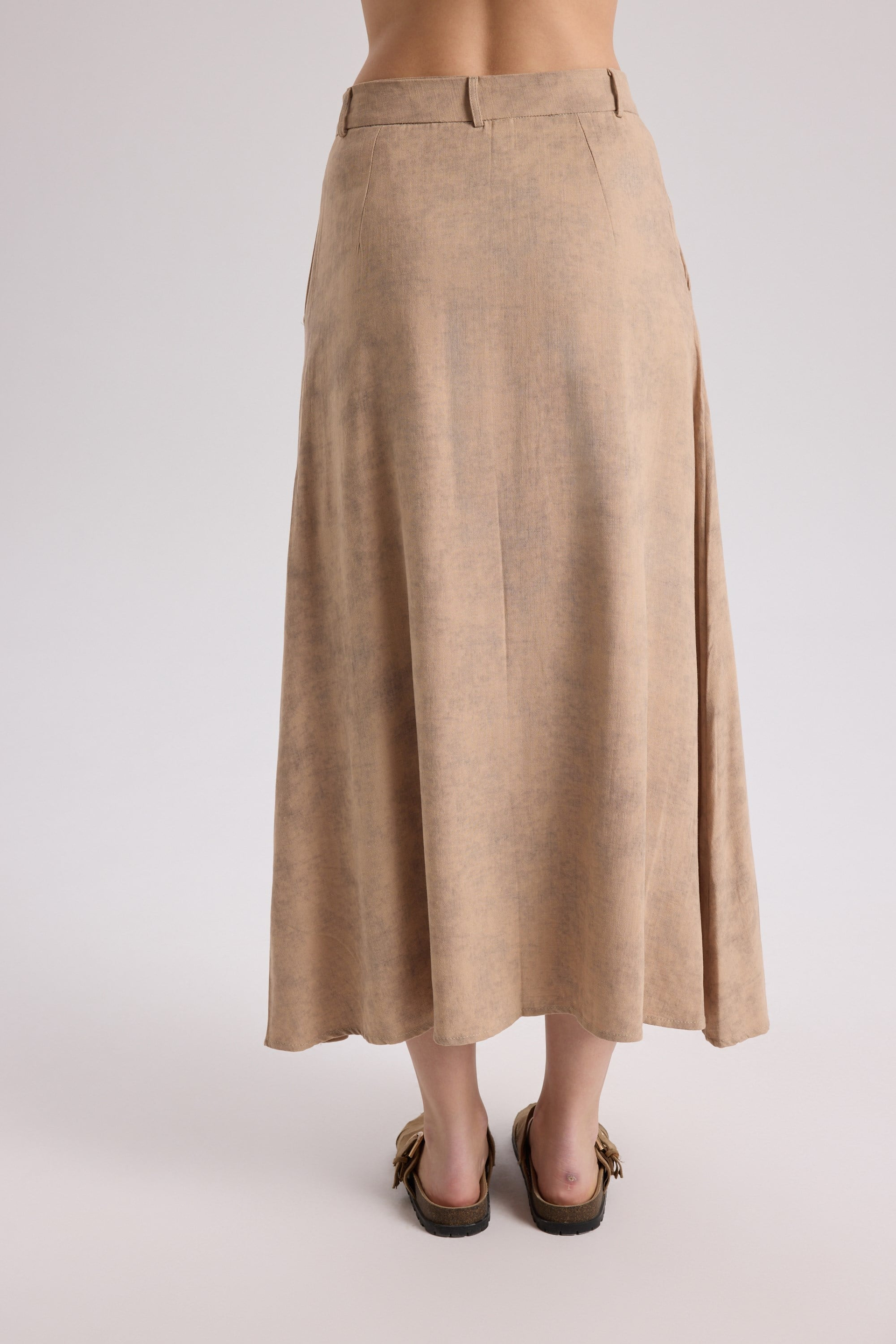 Garias Long With Pockets Tie-Dye Patterned Taupe Skirt