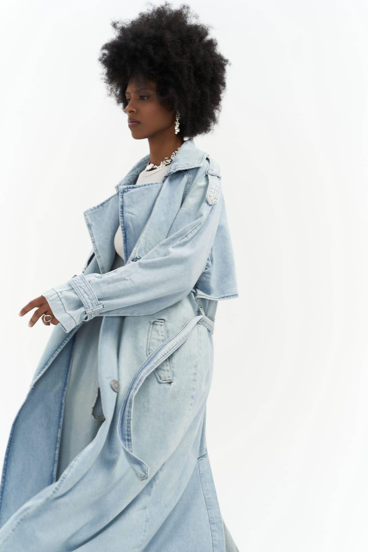 Mai Collection Garment Ice Blue Denim Trenchcoat