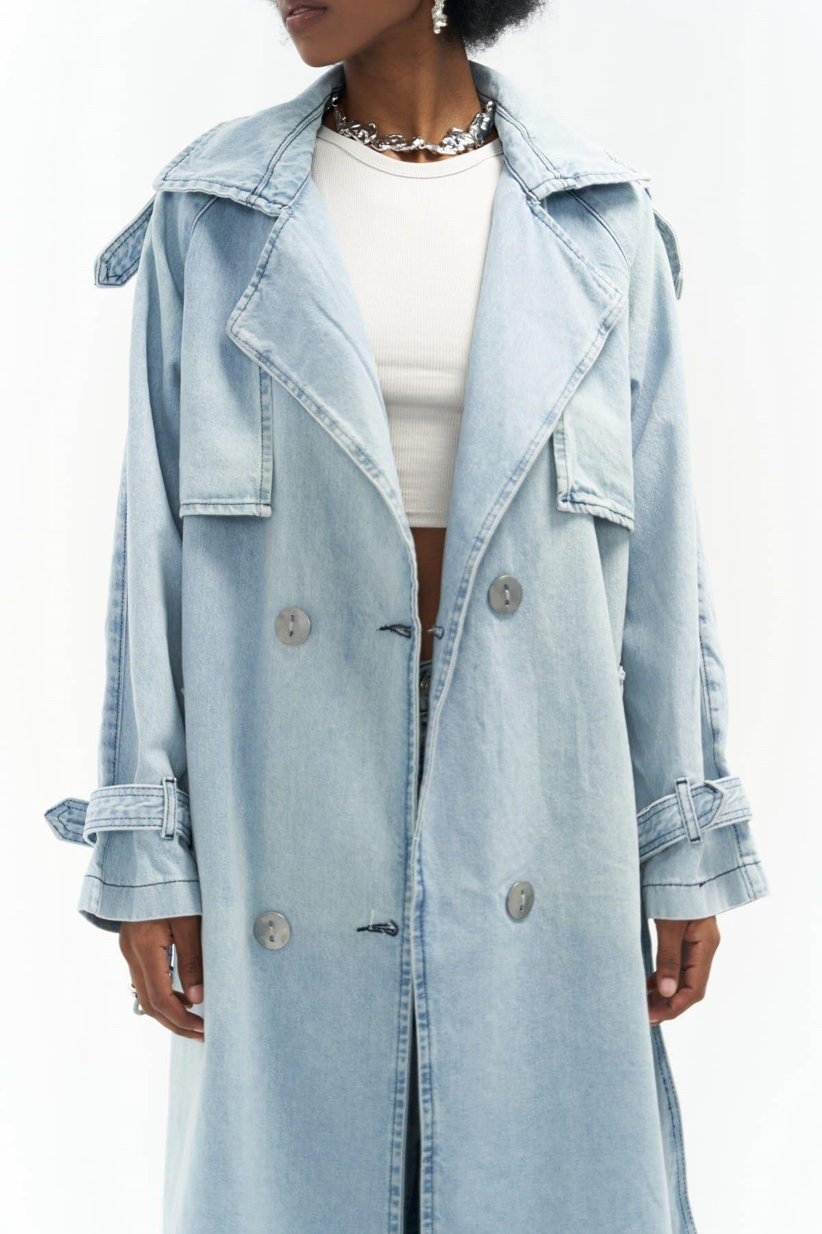 Mai Collection Garment Ice Blue Denim Trenchcoat