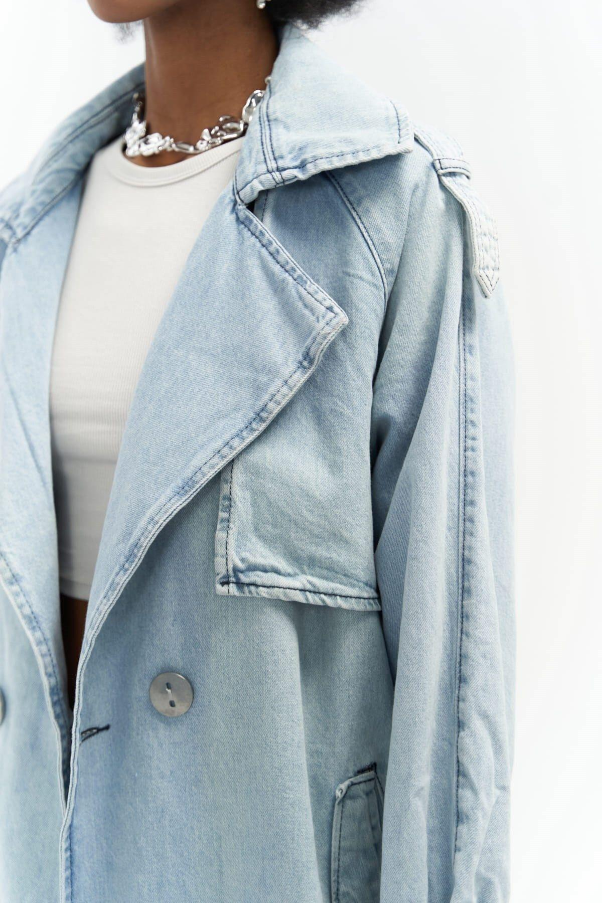 Mai Collection Garment Ice Blue Denim Trenchcoat