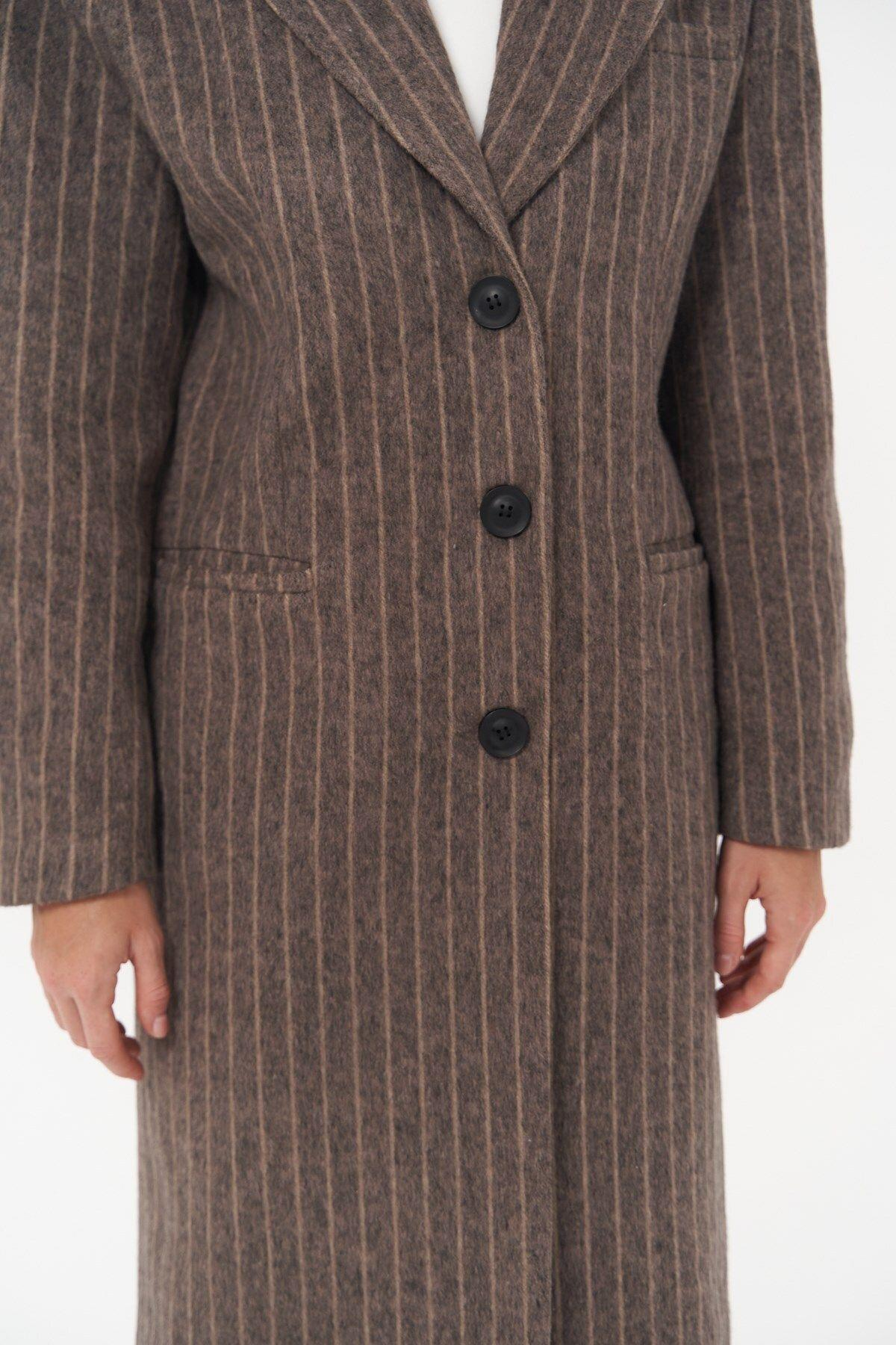 Gasadalur Çizgili Kahve Masculine Kaban