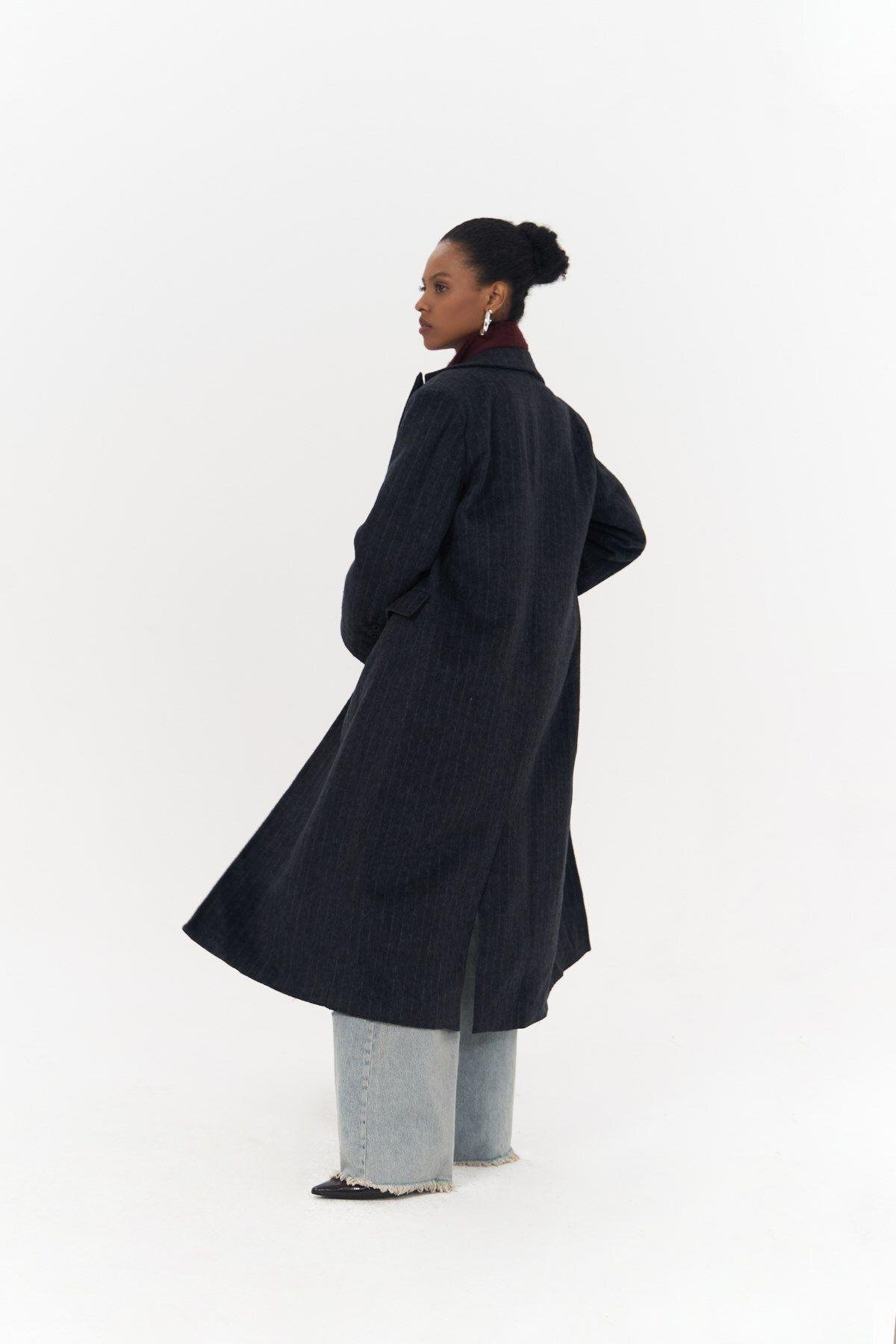 Gasadalur Striped Navy Blue Coat 