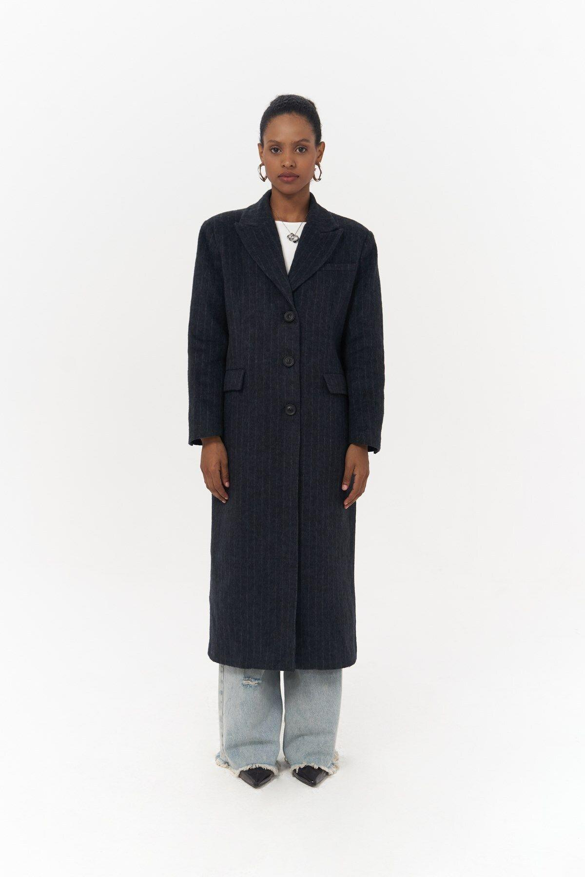 Gasadalur Striped Navy Blue Coat 