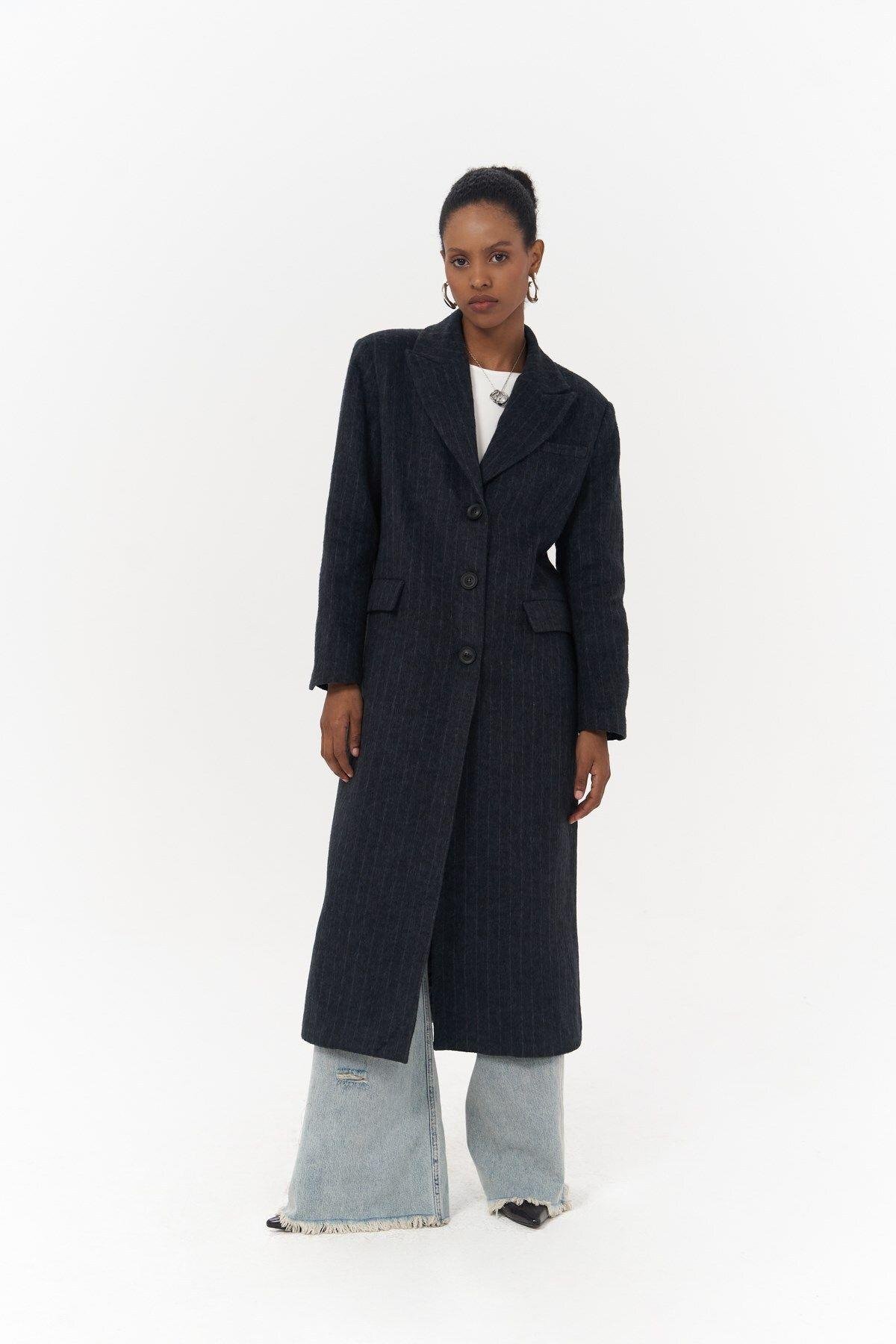 Gasadalur Striped Navy Blue Coat 