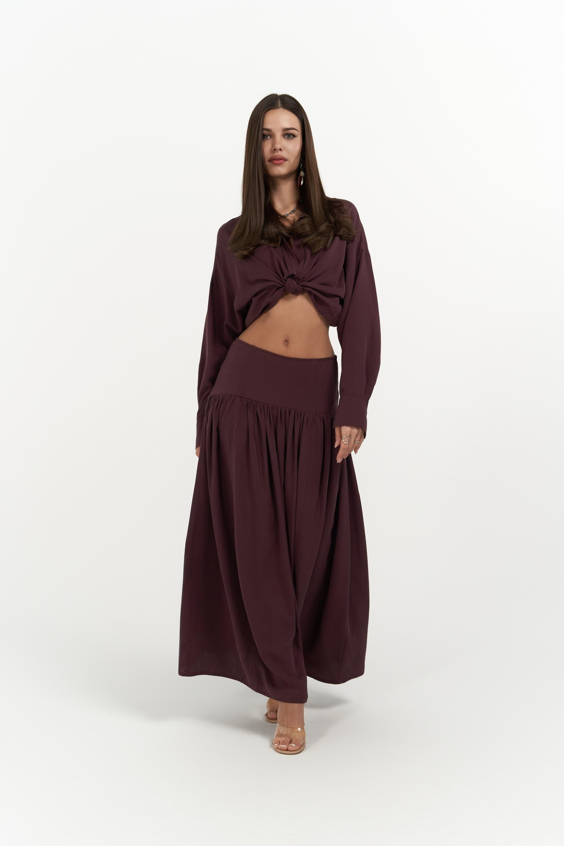 Ginevra Bordo Gömlek Etek Takım