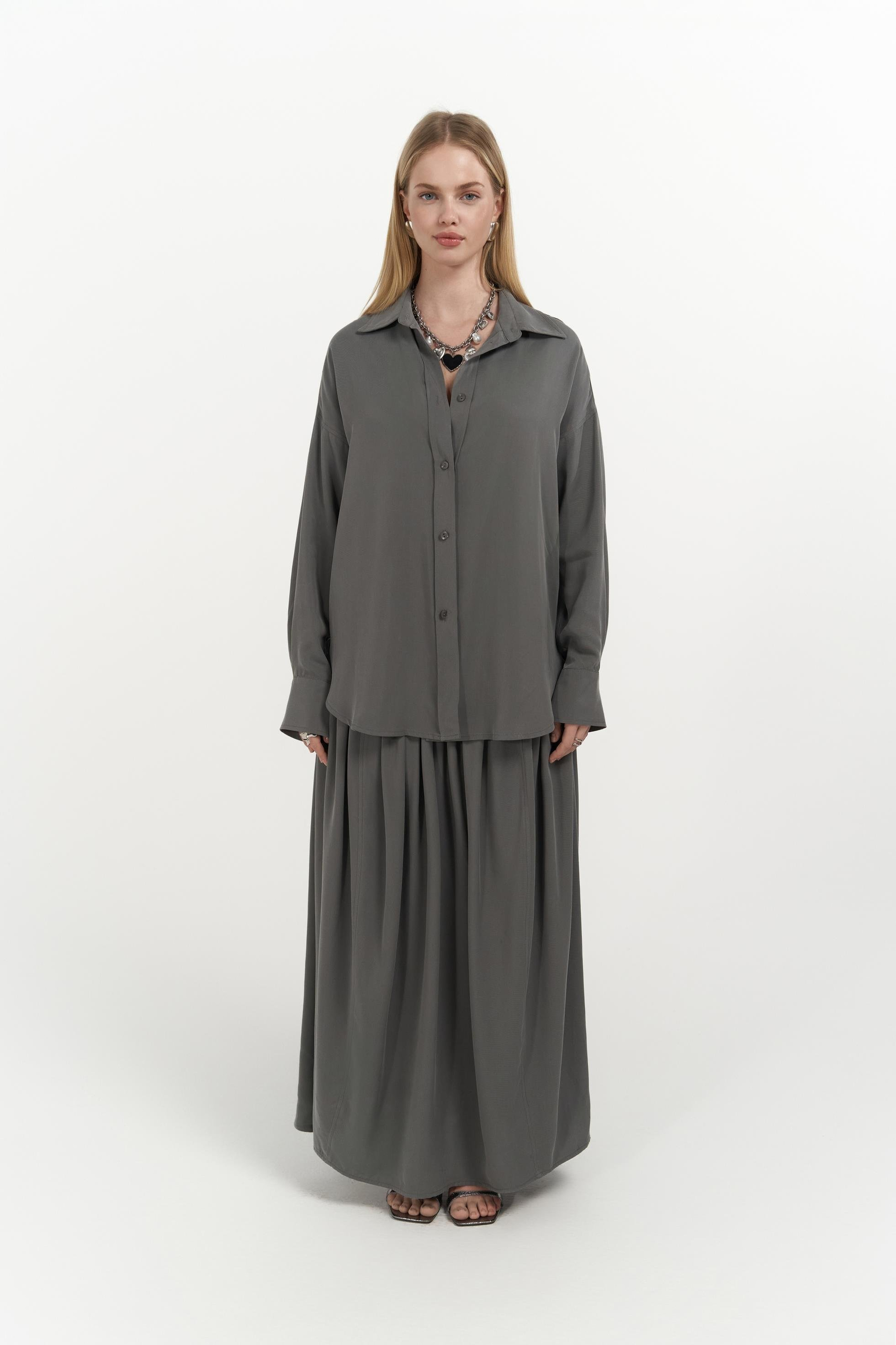 Ginevra Gri Gömlek Etek Takım