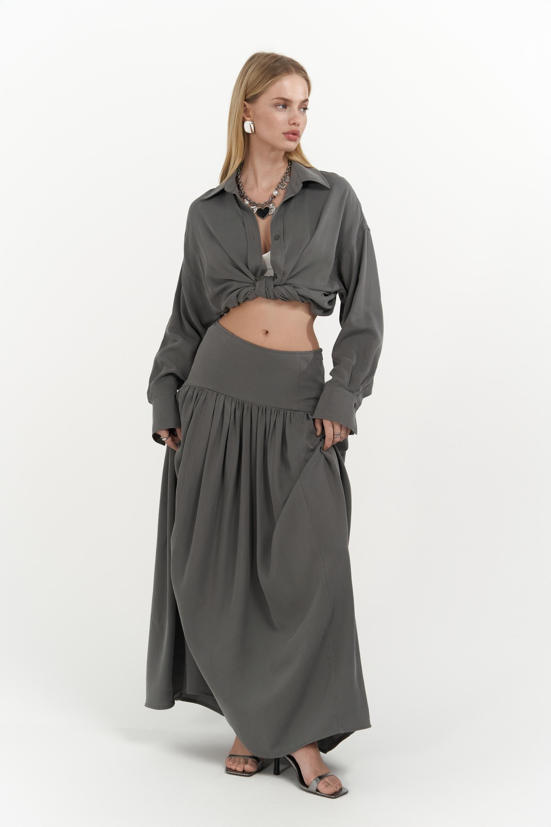 Ginevra Gri Gömlek Etek Takım