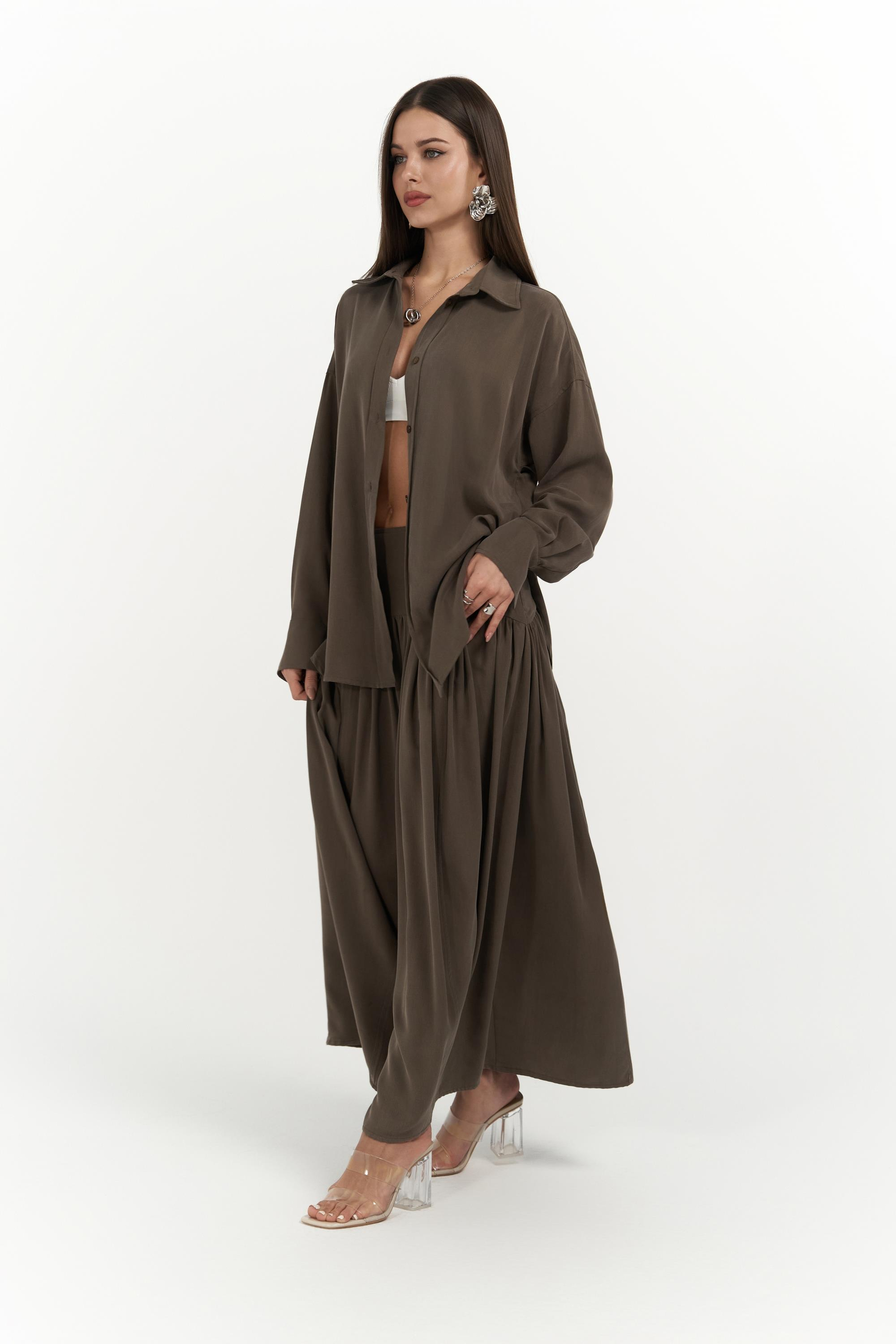 Ginevra Kahve Gömlek Etek Takım