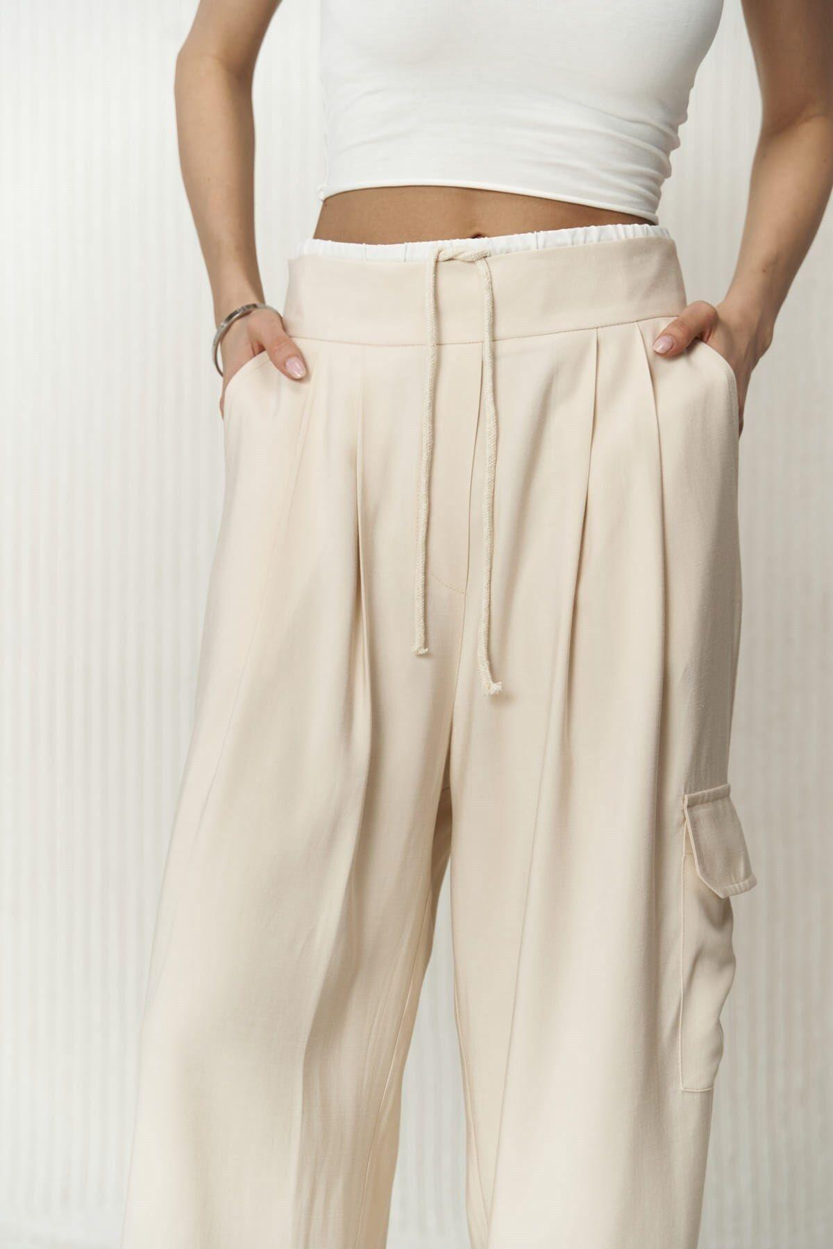 Gloria Beige Trousers with Boxer Detail