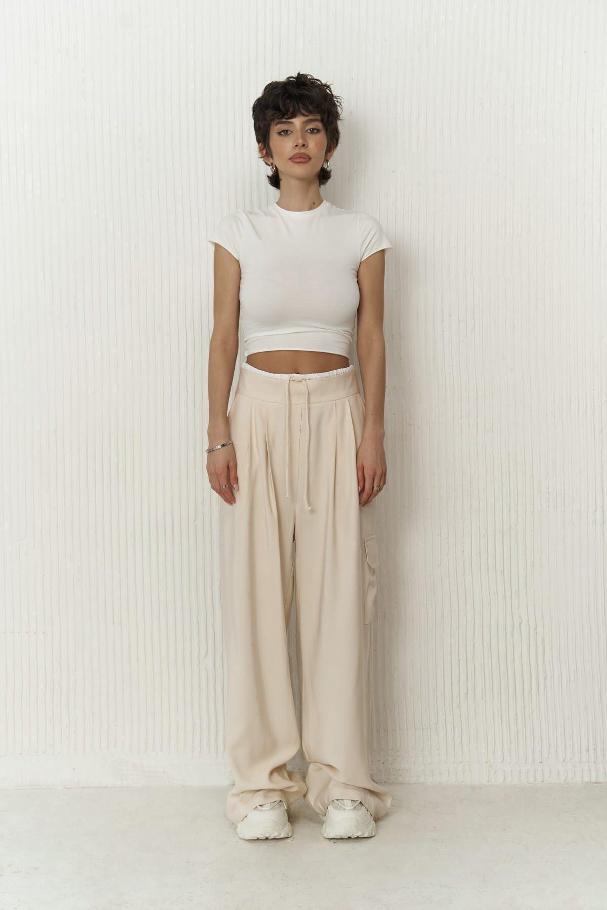 Gloria Beige Trousers with Boxer Detail