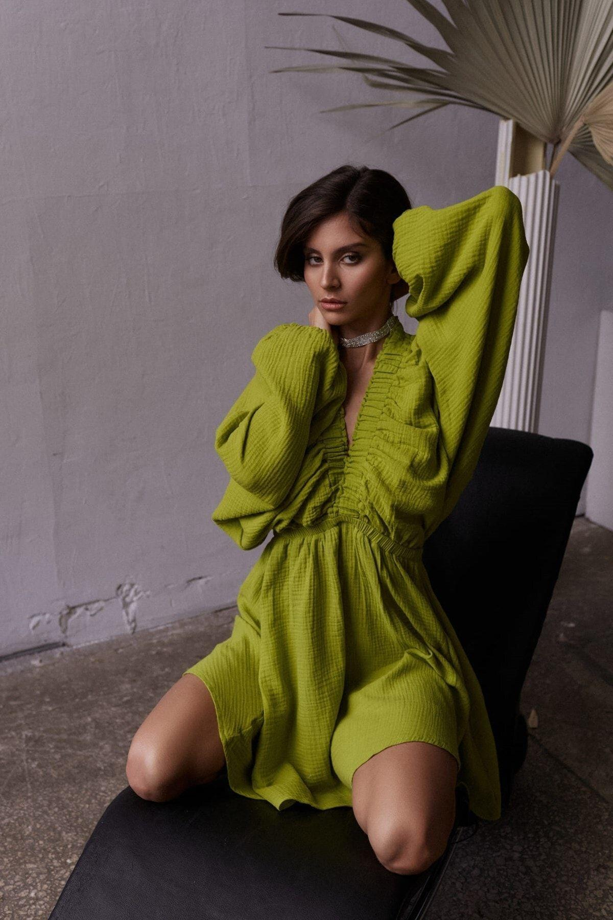 Grace Pistachio Green Muslin Dress