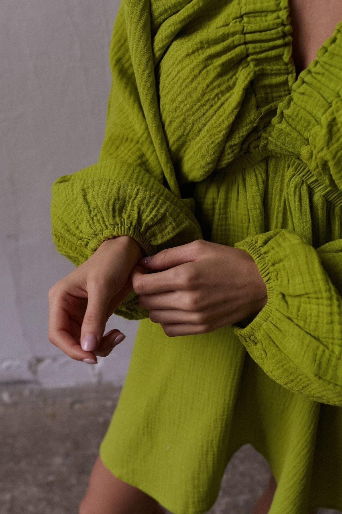 Grace Pistachio Green Muslin Dress
