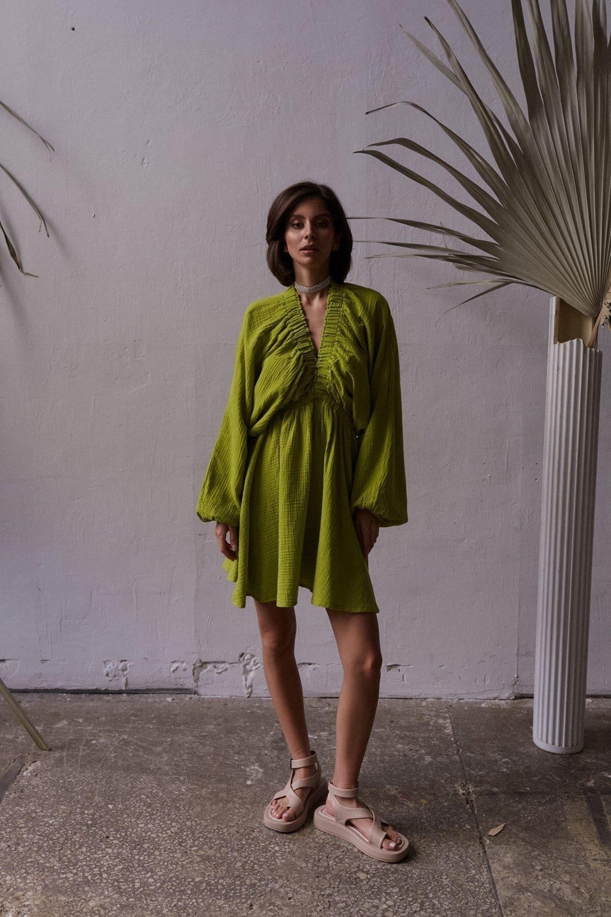 Grace Pistachio Green Muslin Dress