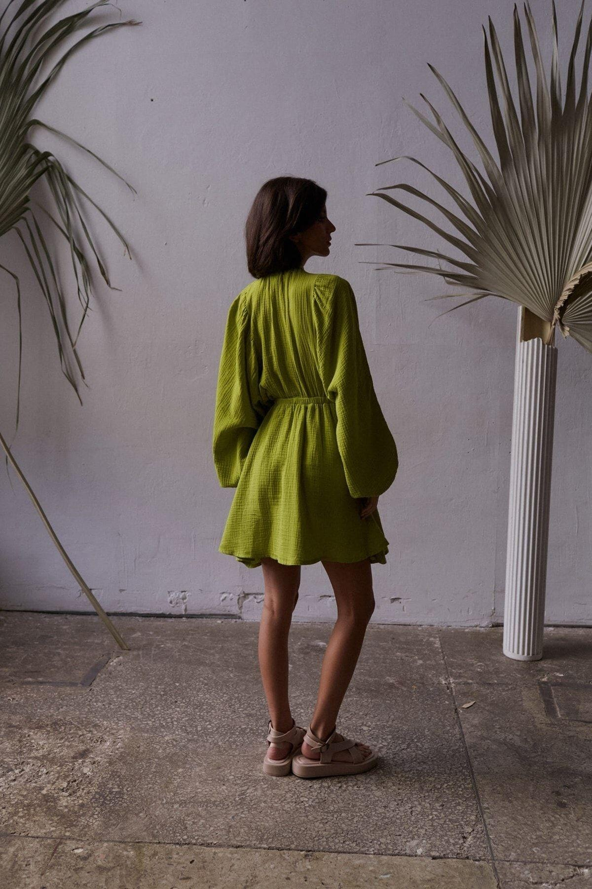 Grace Pistachio Green Muslin Dress