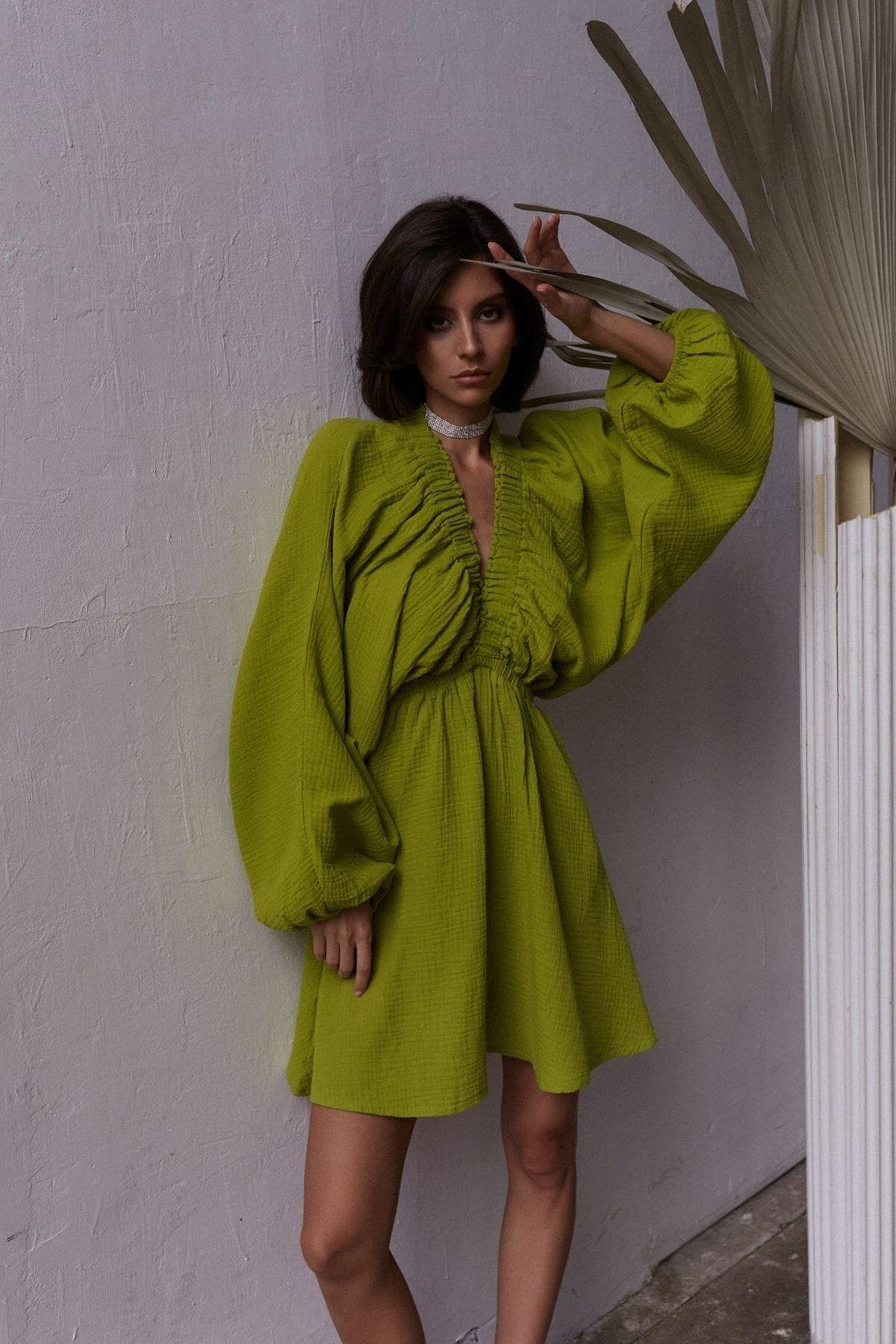 Grace Pistachio Green Muslin Dress
