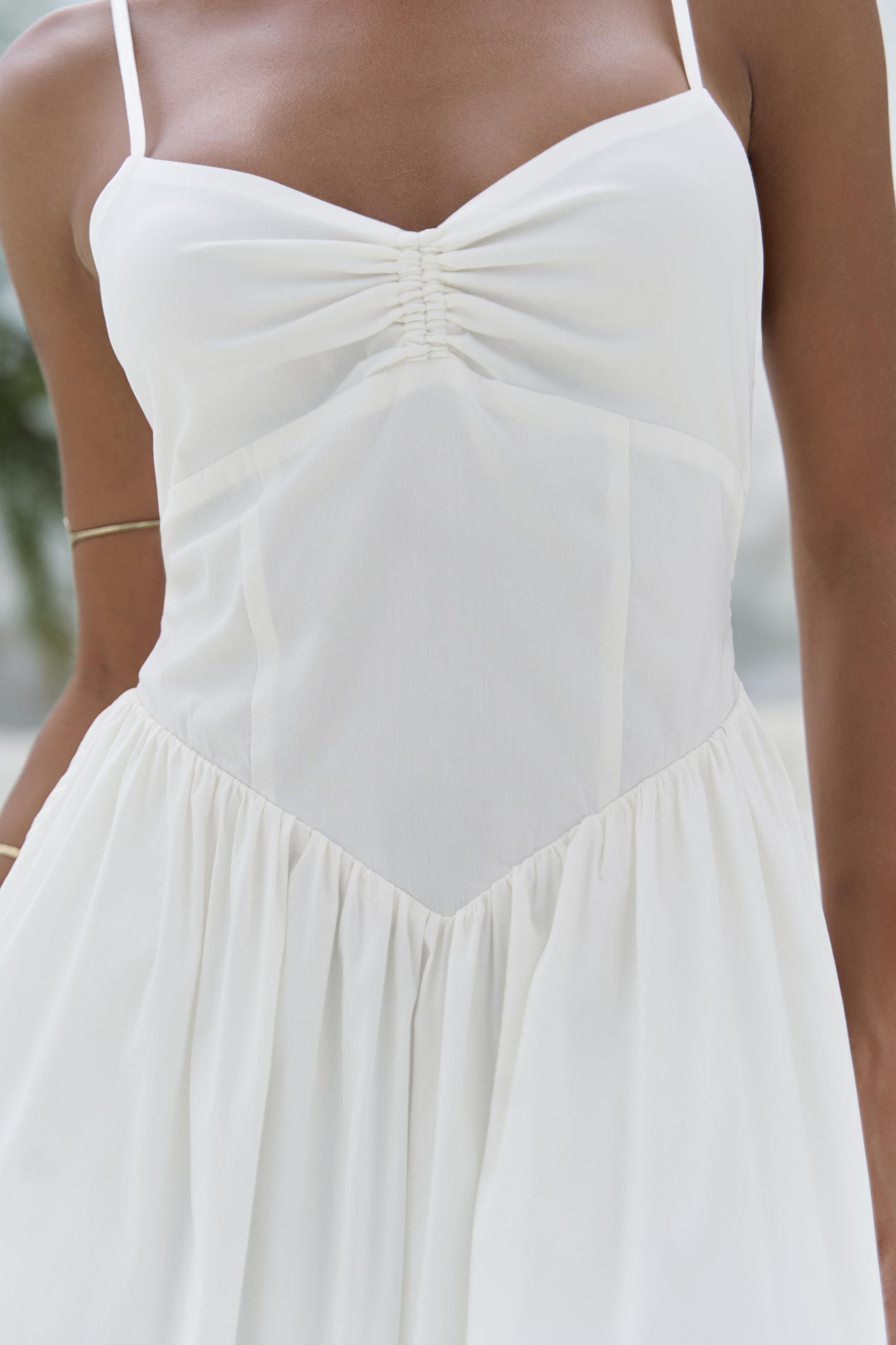 Hajar Askılı Ekru Uzun Elbise