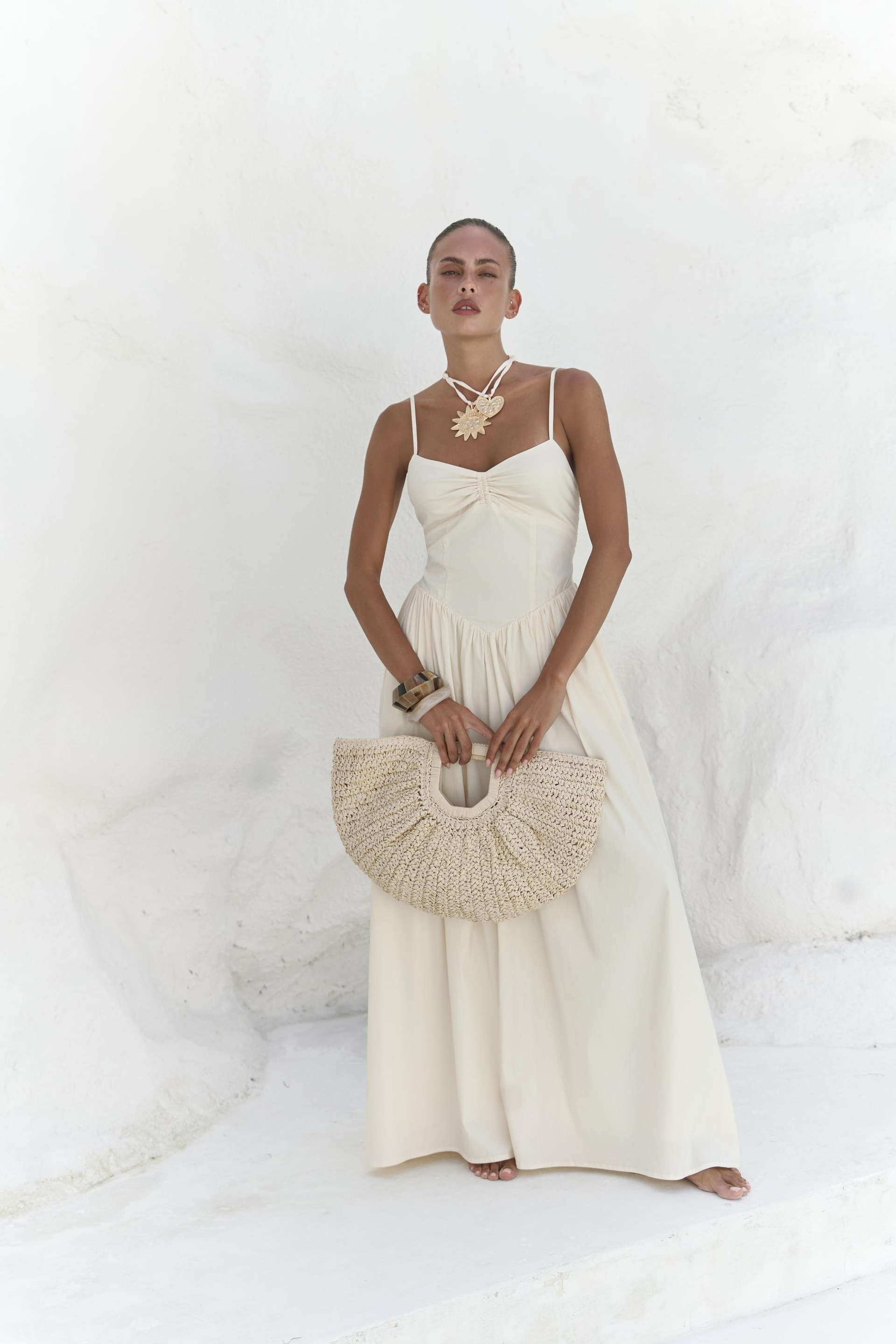 Hajar Askılı Sarı Uzun Elbise