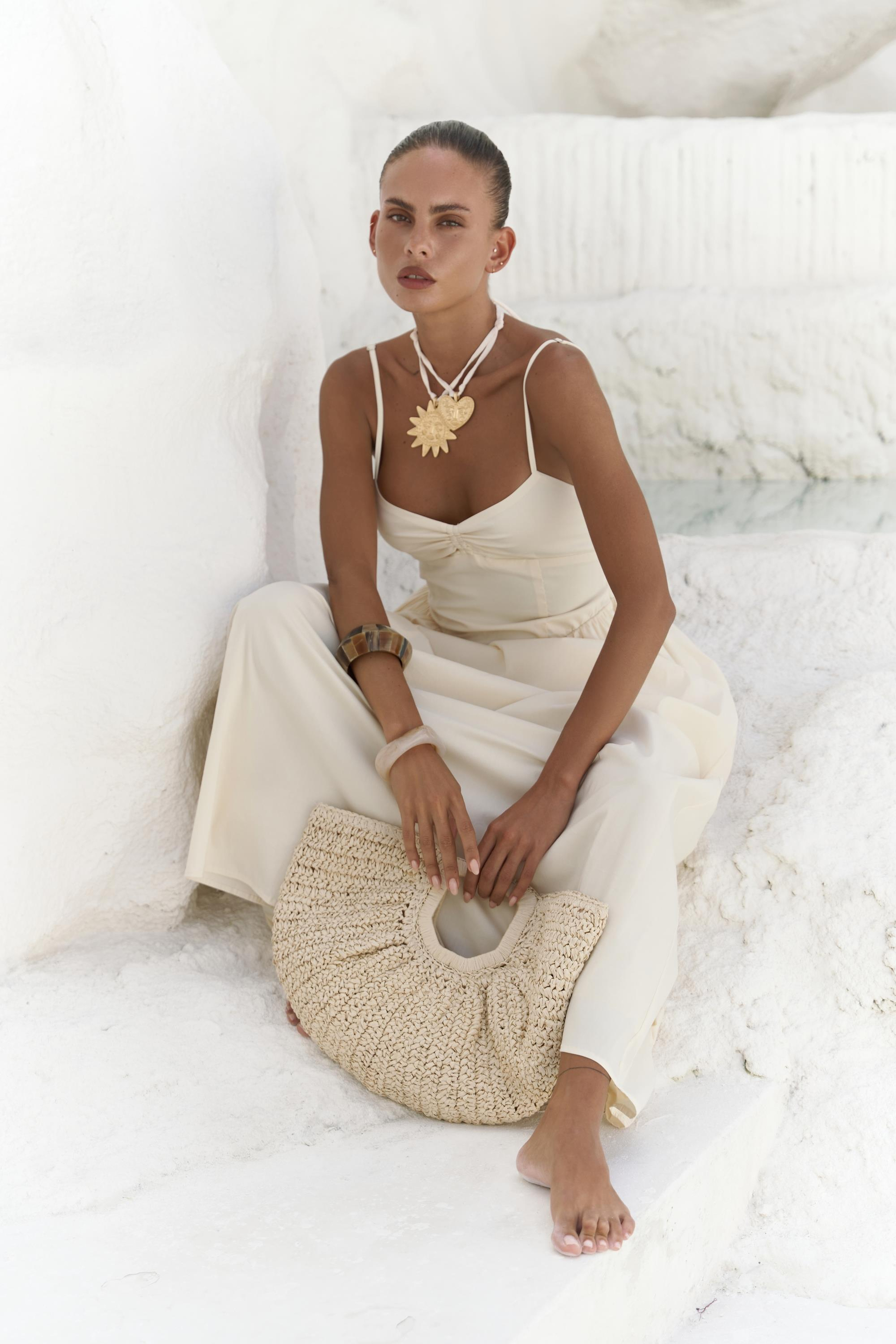 Hajar Askılı Sarı Uzun Elbise