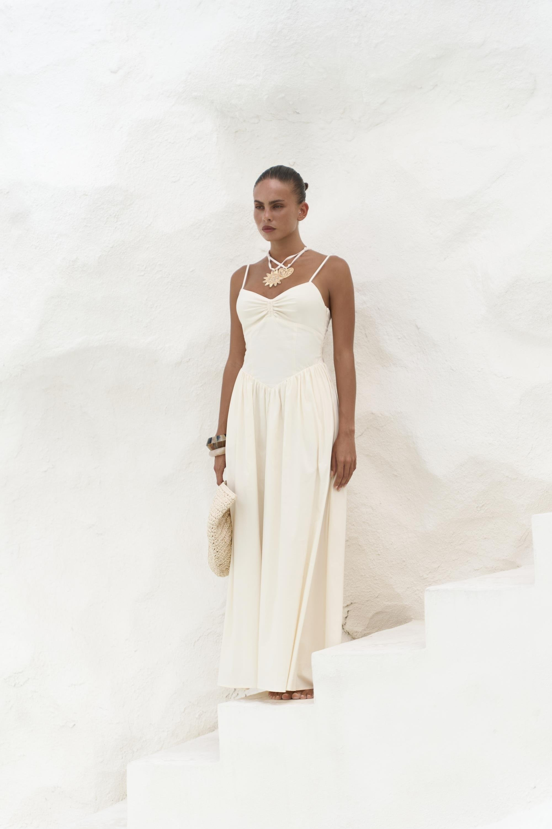 Hajar Askılı Sarı Uzun Elbise