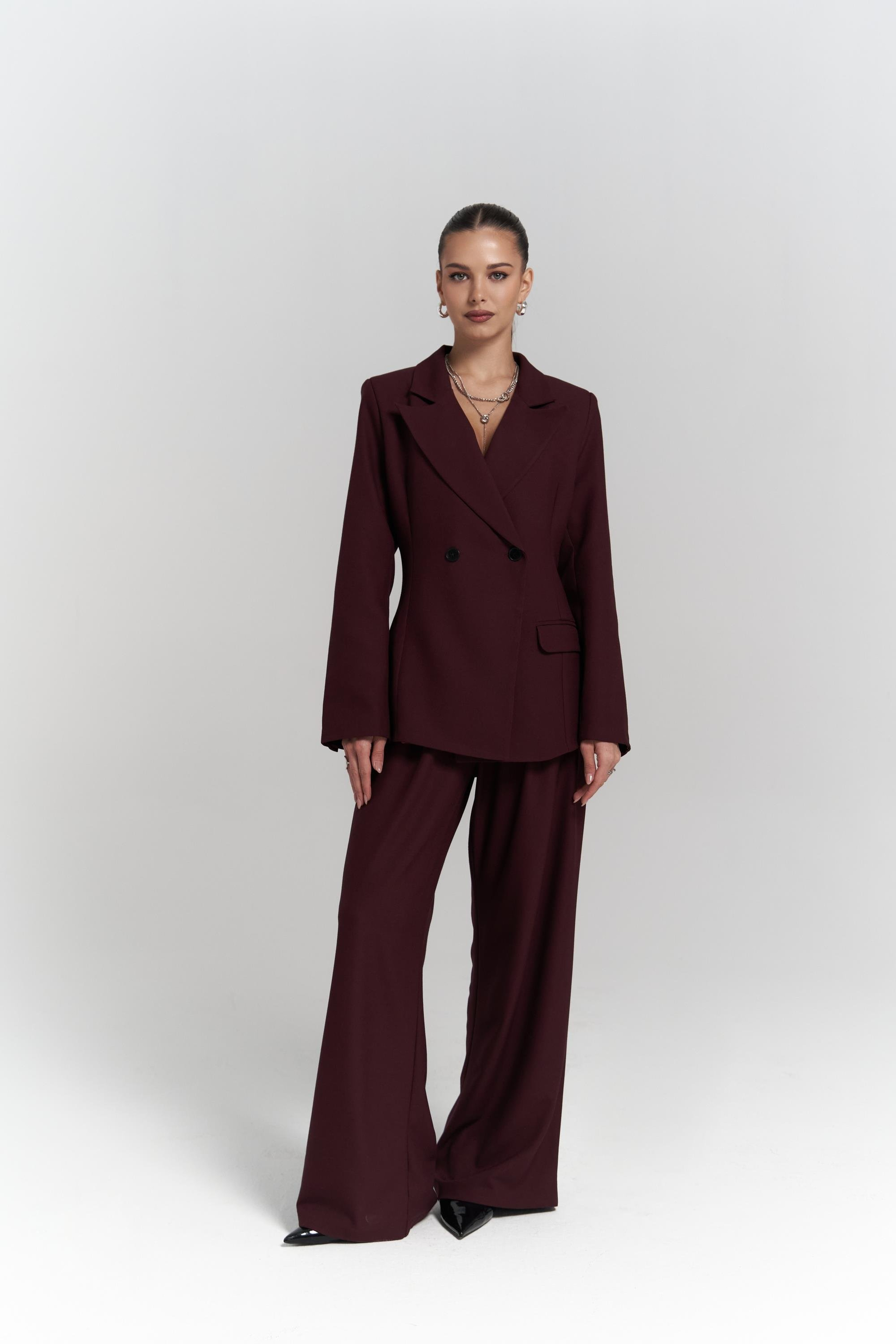 Halvyn Dar Kesim Blazer Bordo Takım