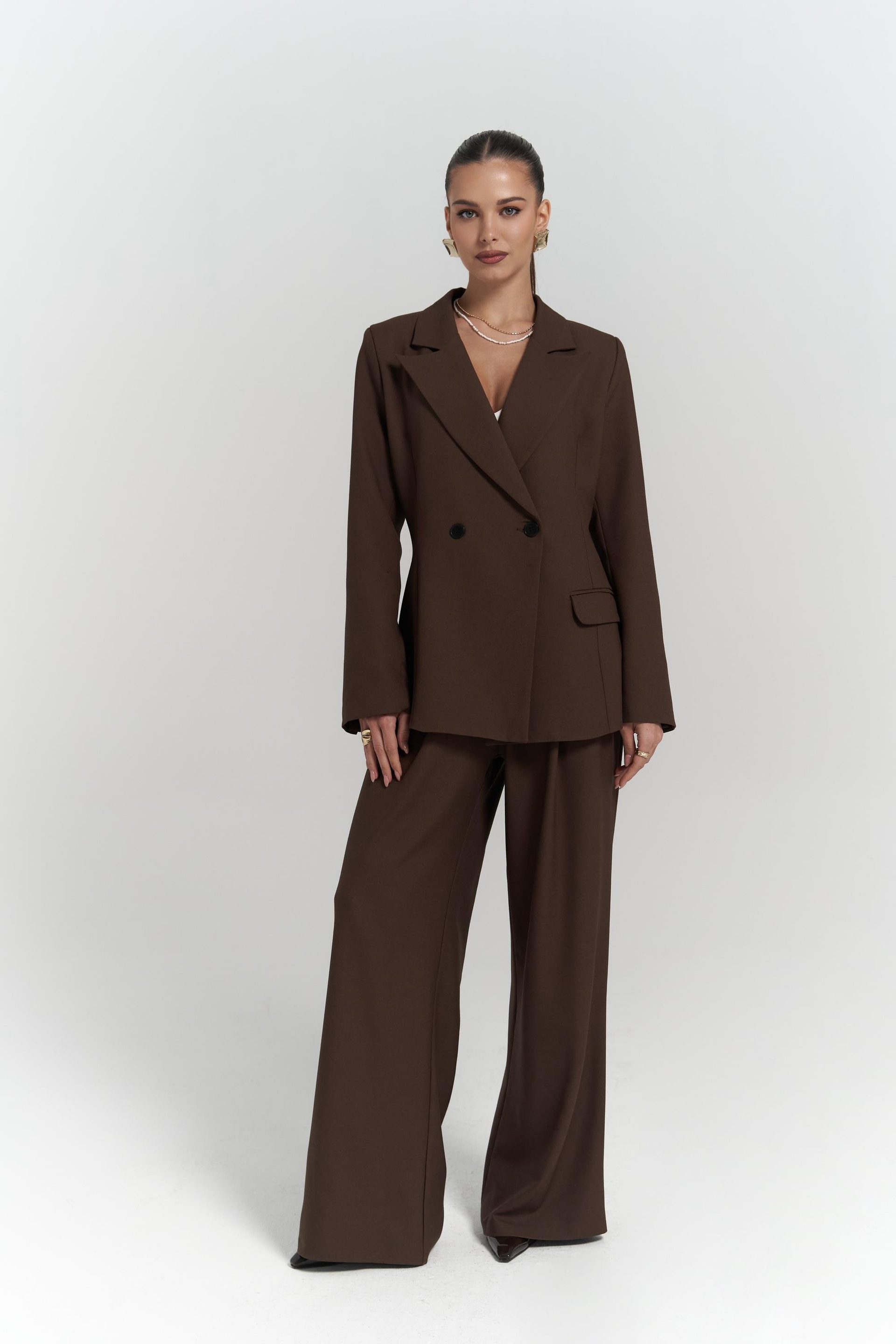 Halvyn Dar Kesim Blazer Kahve Takım