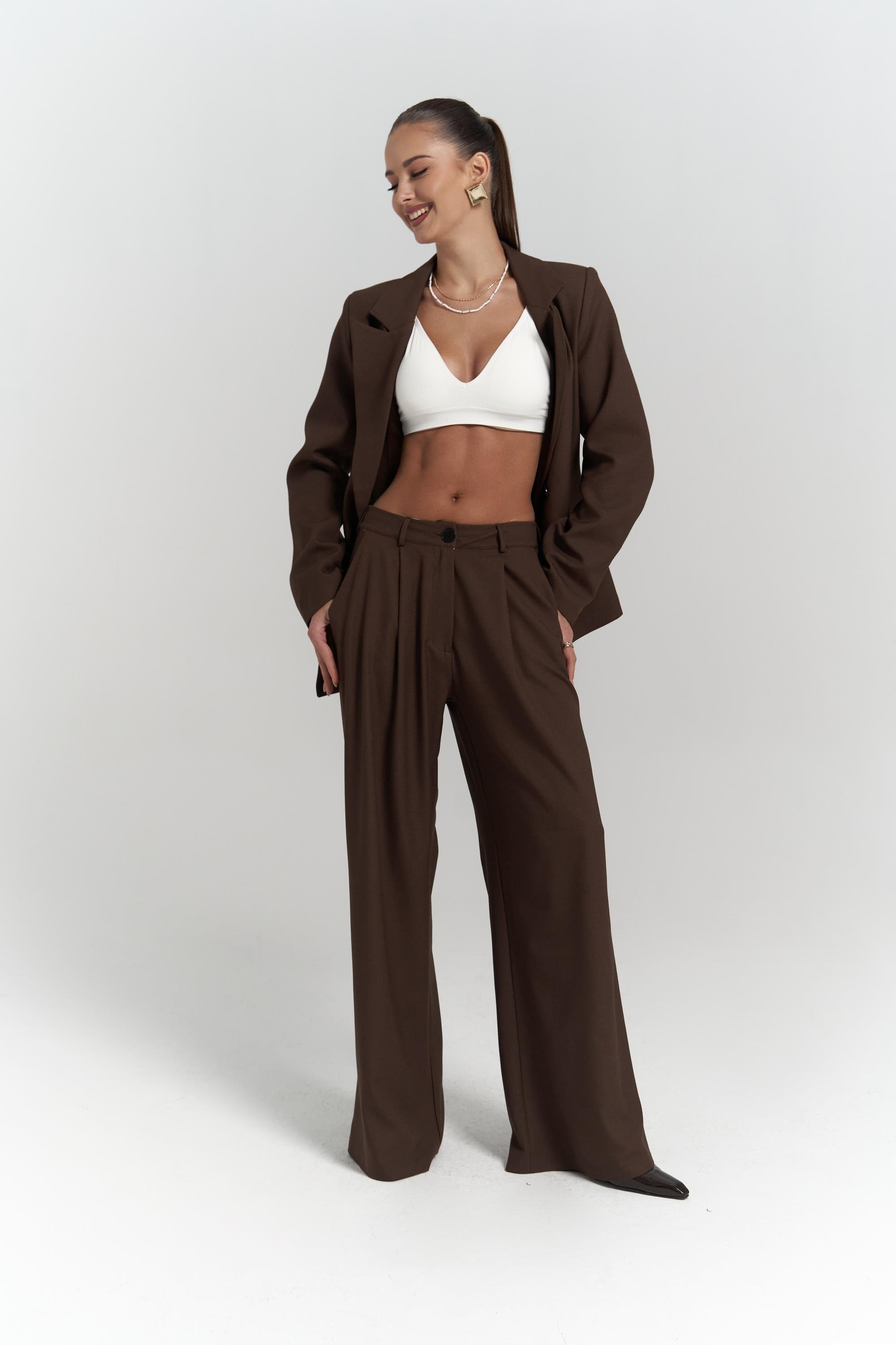 Halvyn Dar Kesim Blazer Kahve Takım