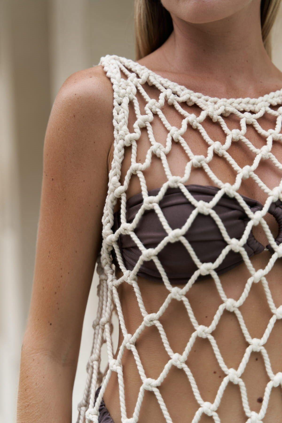 Hamper Beige Fishnet Dress