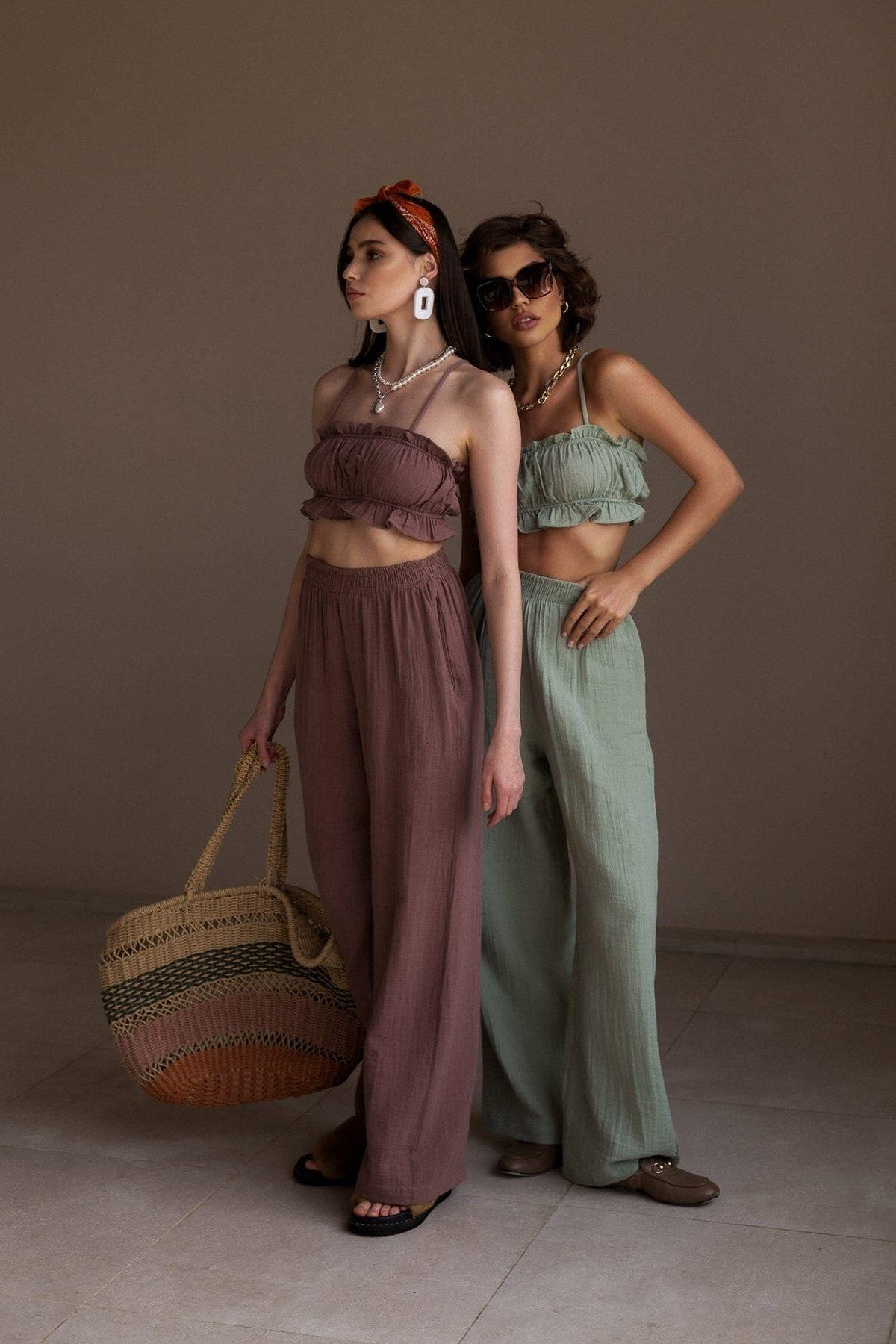 Harvey Çağla Müslin Crop Takım