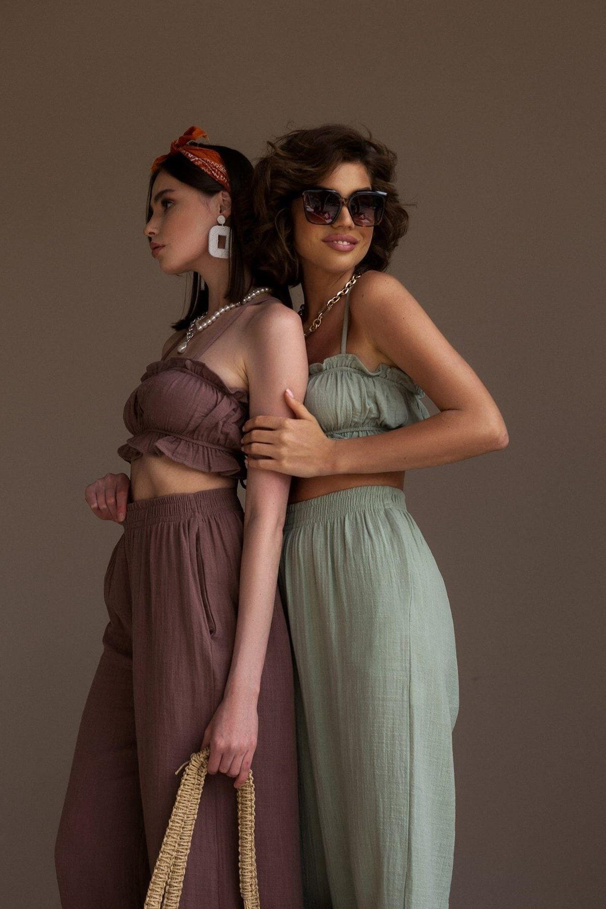 Harvey Çağla Müslin Crop Takım