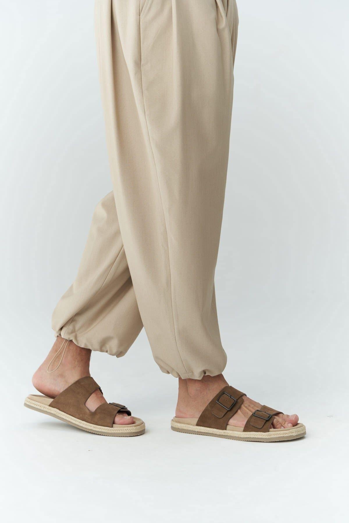 Hector Men's Wide Leg Beige Trousers