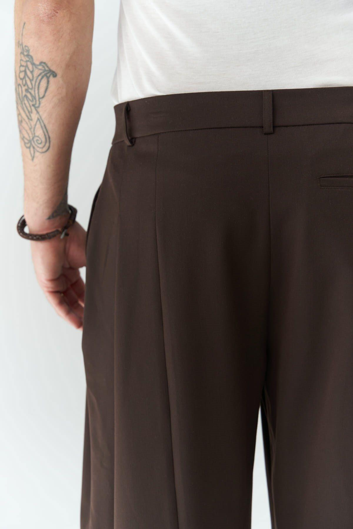Hector Men's Wide Leg Brown Trousers