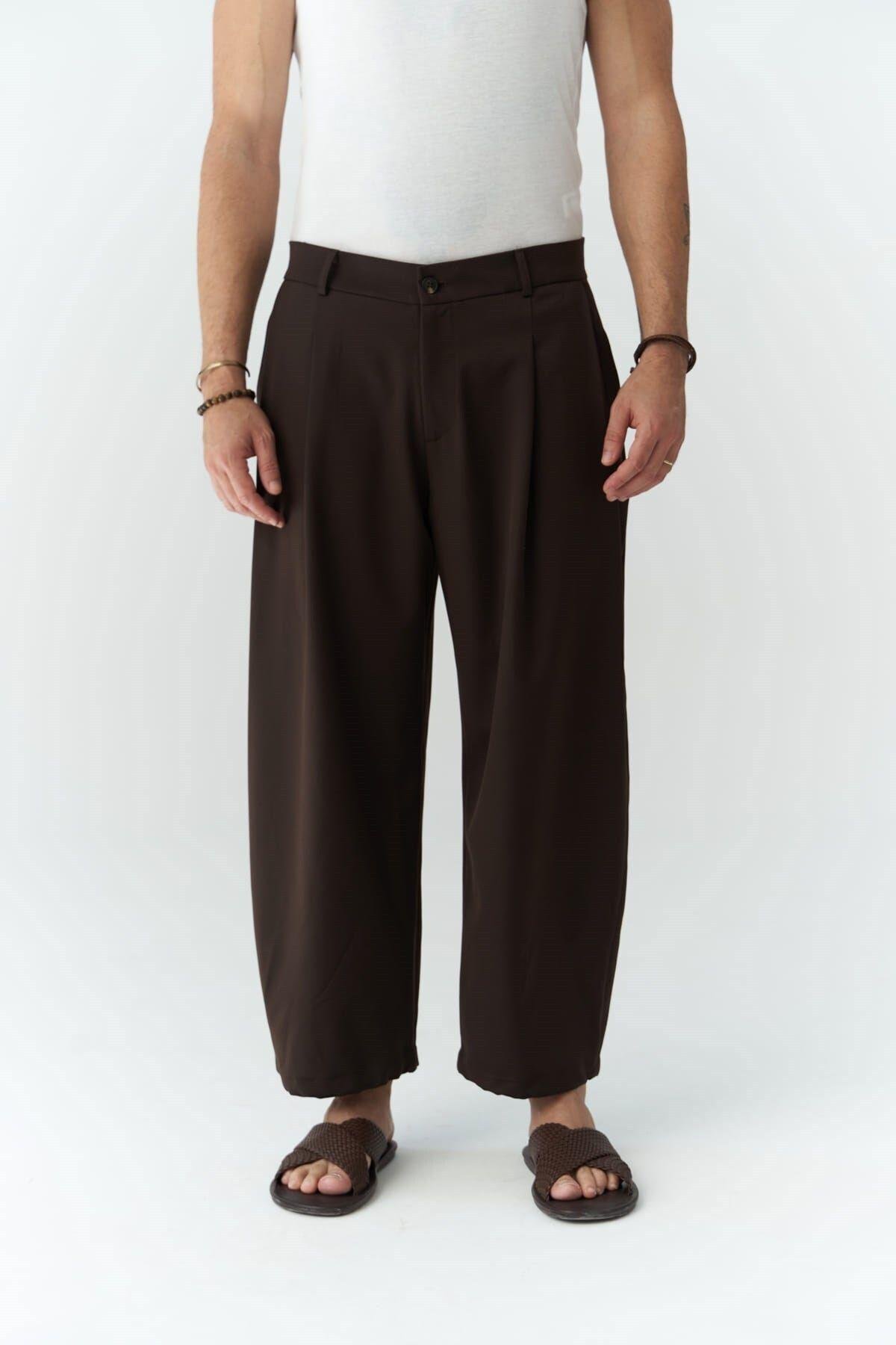Hector Men's Wide Leg Brown Trousers