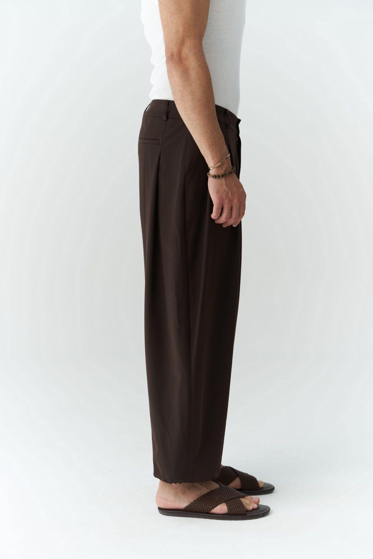 Hector Men's Wide Leg Brown Trousers