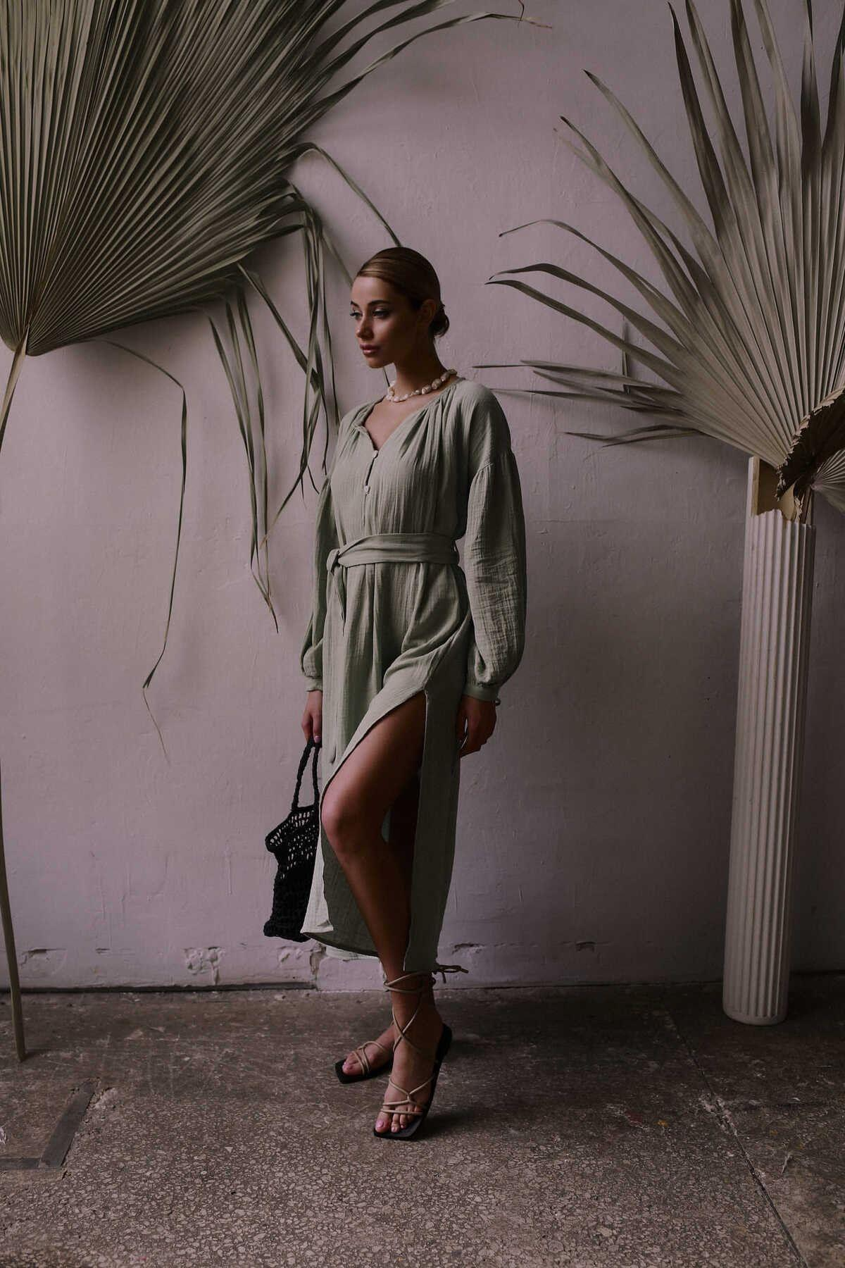 Bohemai Helen Light Green Muslin Dress