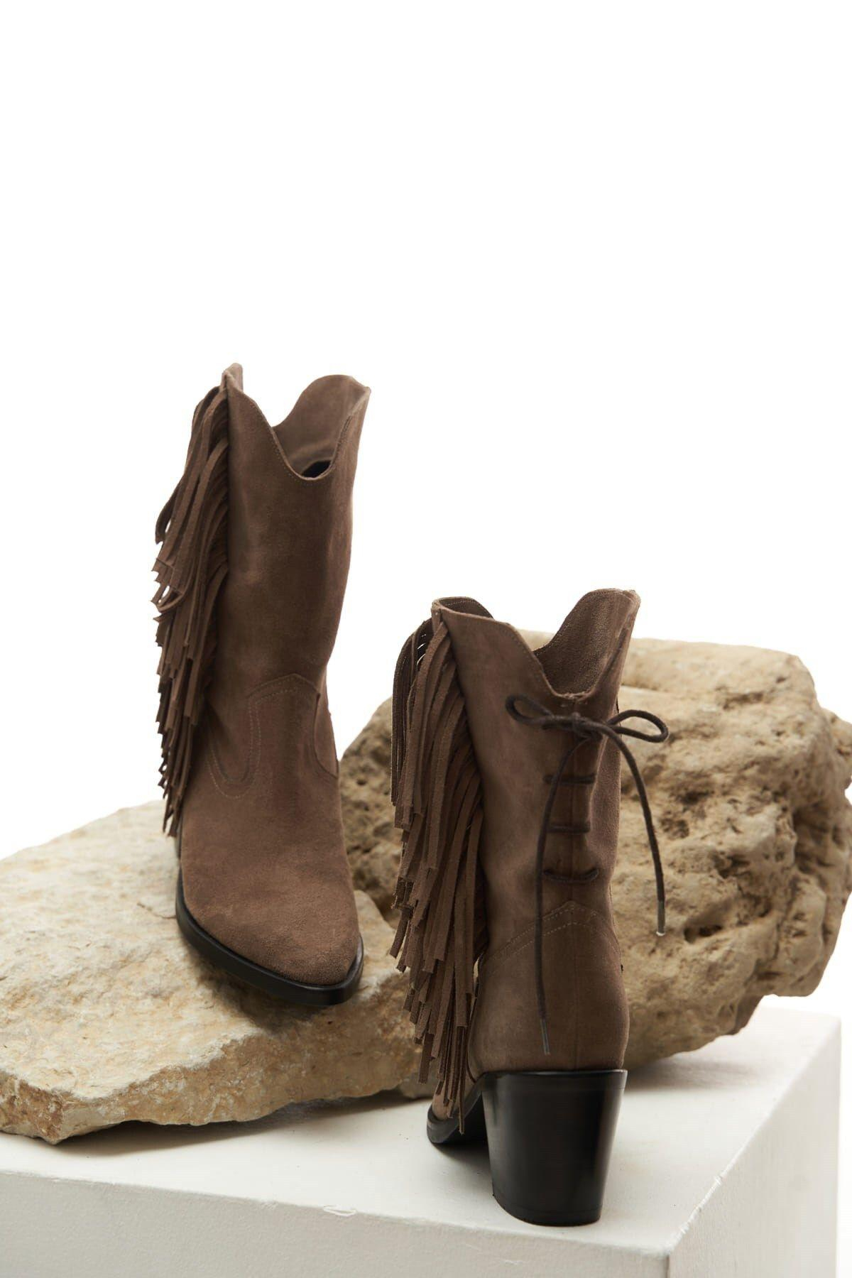 Hera Püskül Detay Vizon Süet Kovboy Bot