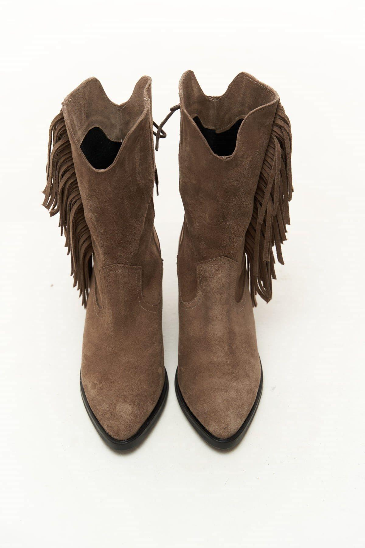 Hera Püskül Detay Vizon Süet Kovboy Bot