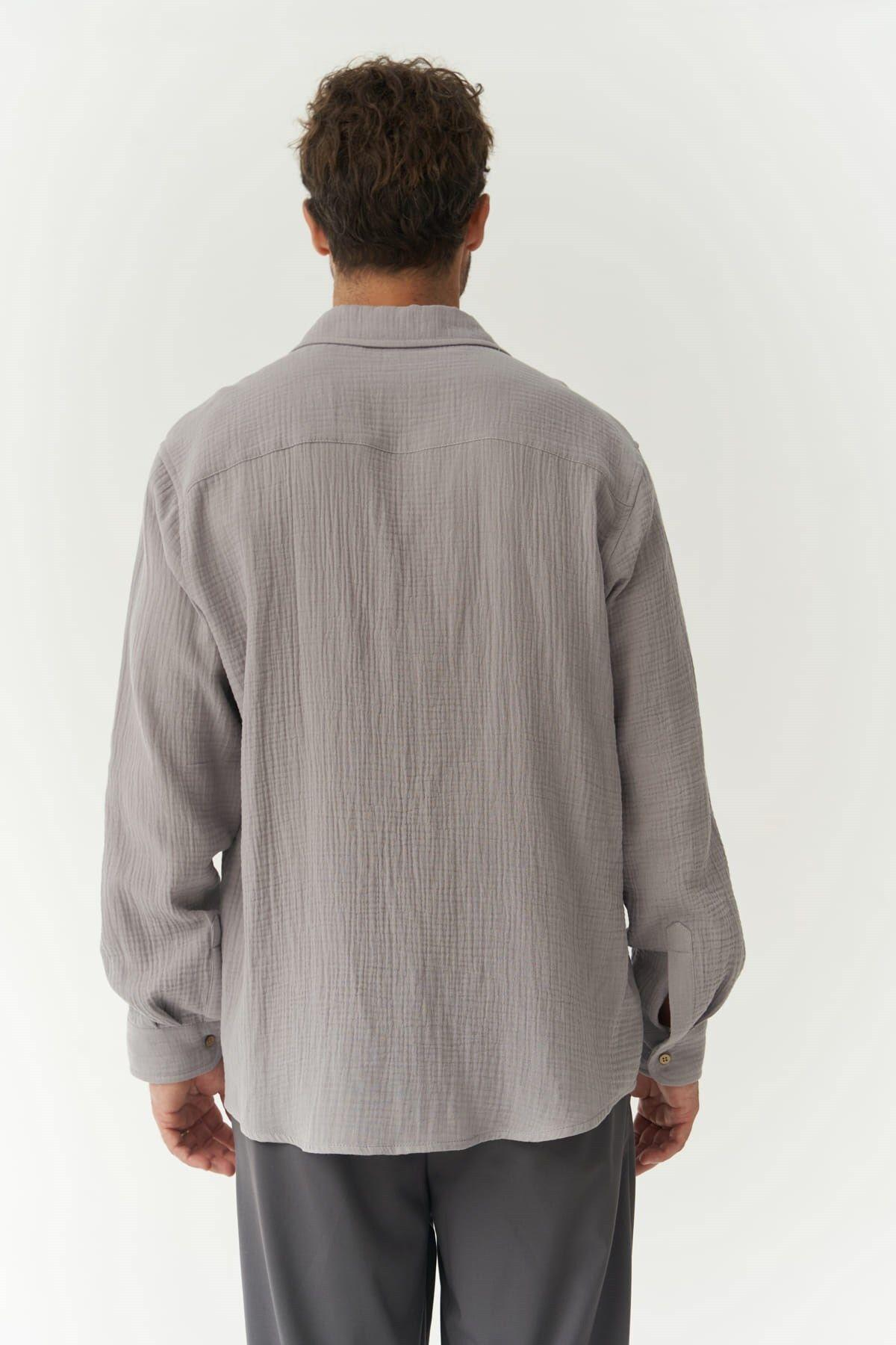 Herman Erkek Oversize Gri Müslin Gömlek