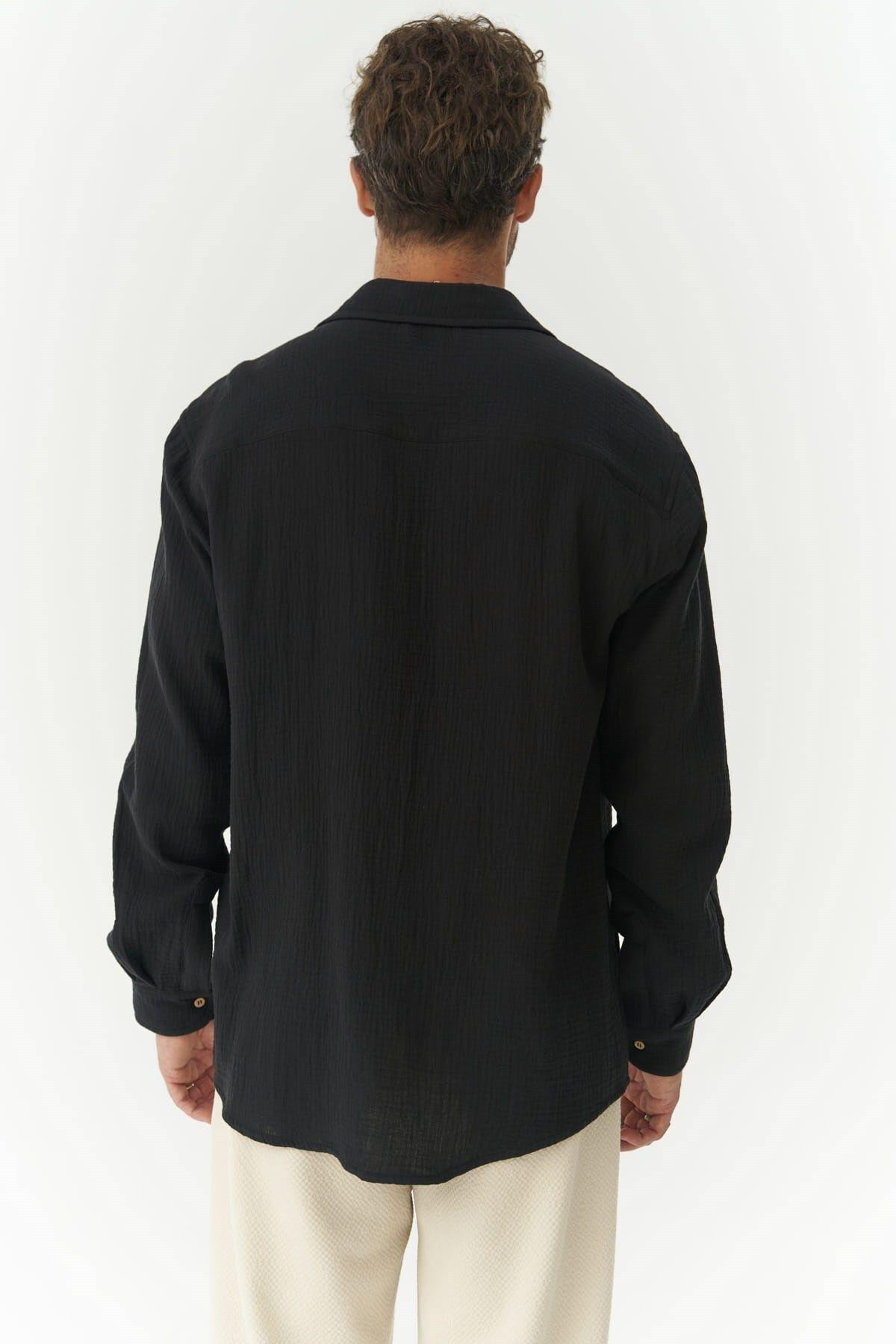 Herman Erkek Oversize Siyah Müslin Gömlek