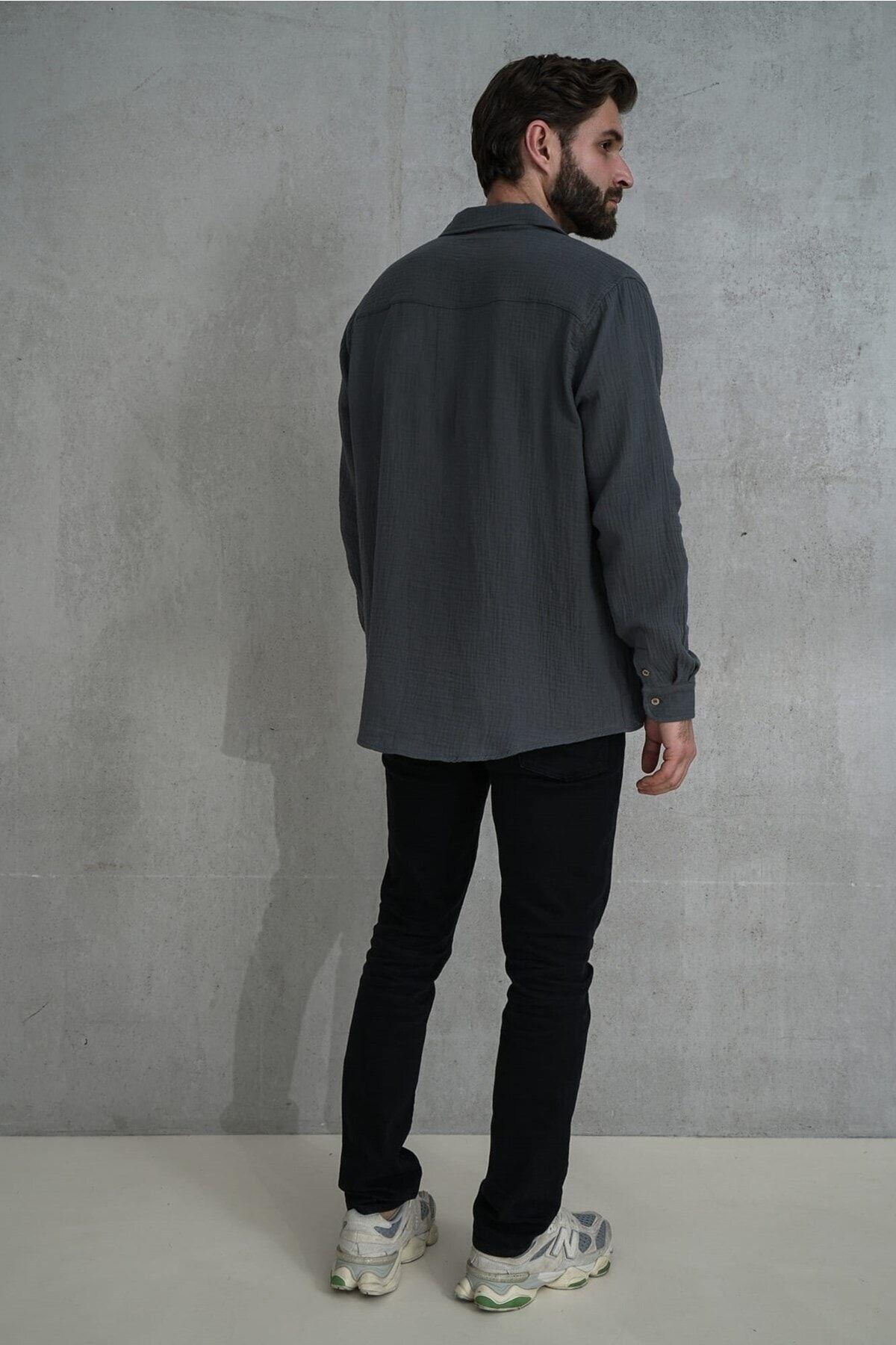 Bohemai Herman Men Oversize Anthracite Muslin Shirt
