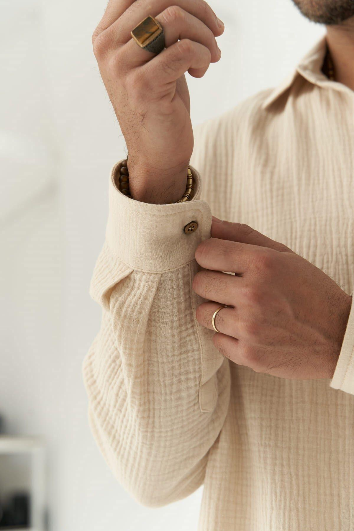 Herman Men's Oversize Beige Muslin Shirt