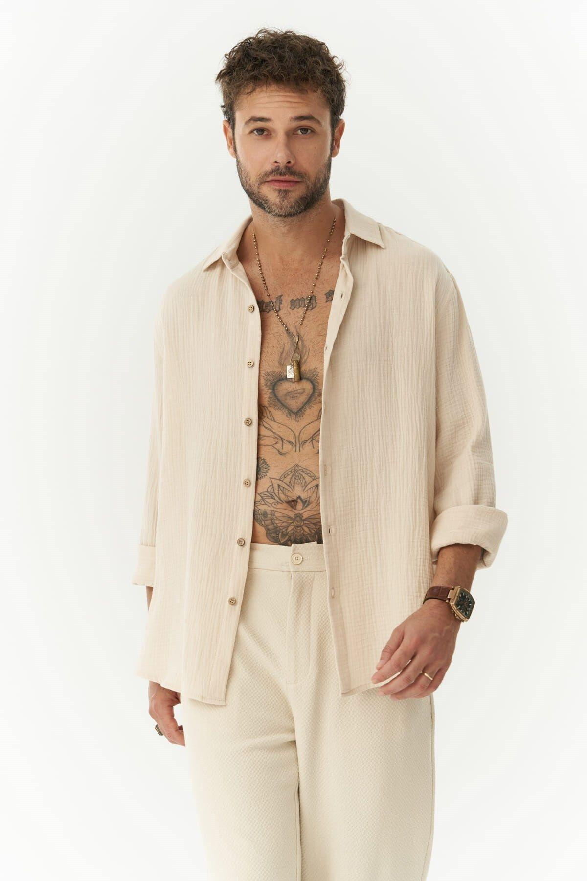 Herman Men's Oversize Beige Muslin Shirt