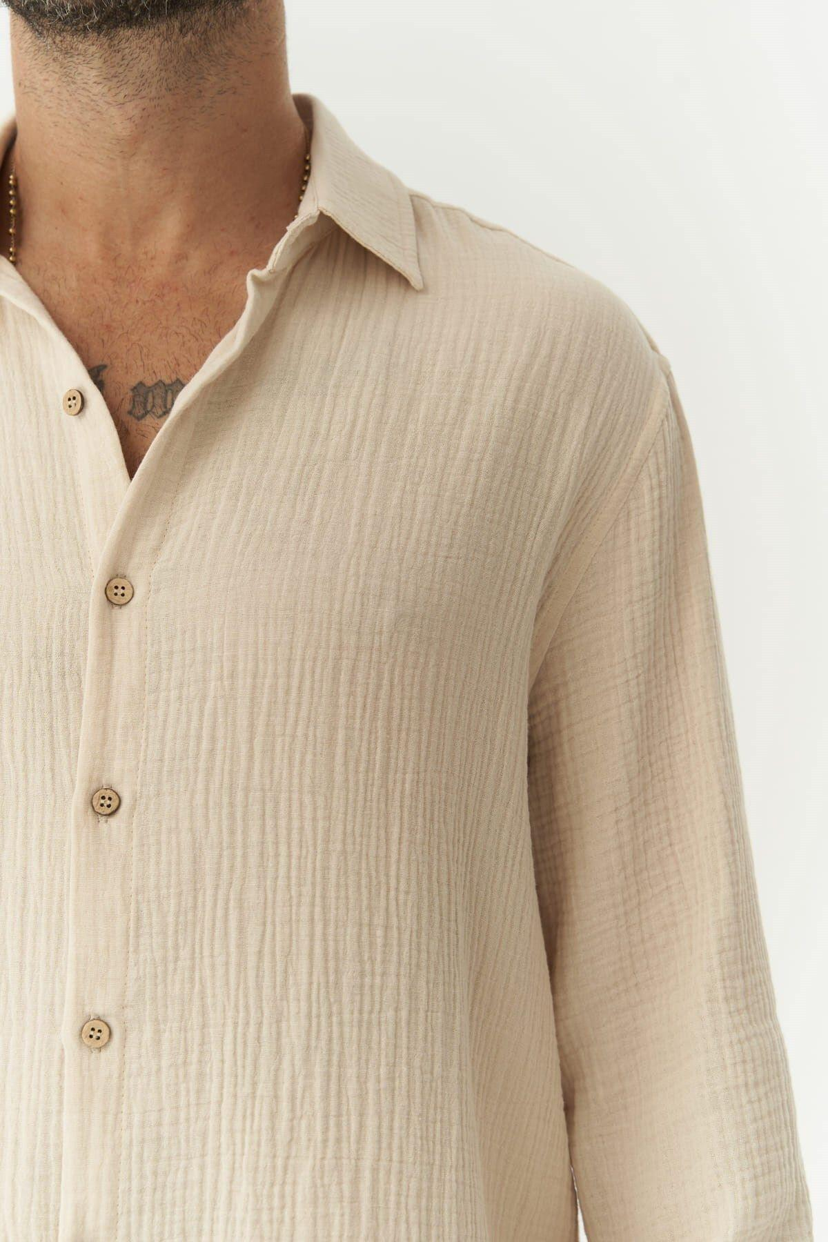 Herman Men's Oversize Beige Muslin Shirt