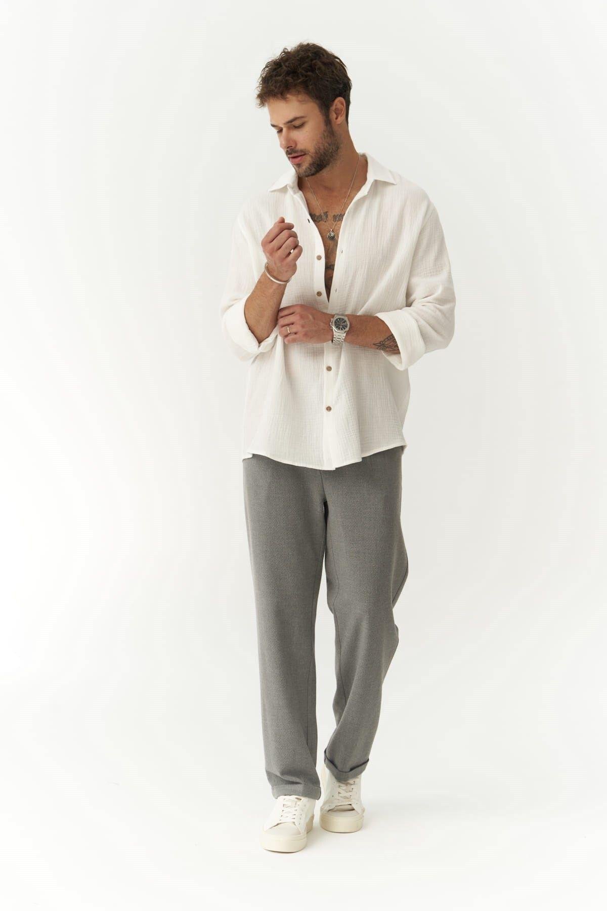 Herman Oversize Erkek Beyaz Müslin Gömlek